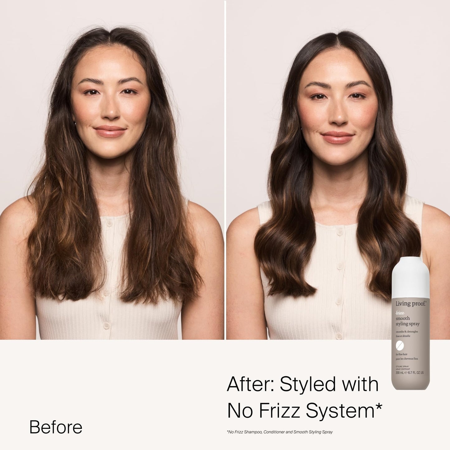 White Smoke Living proof No Frizz Smooth Styling Spray