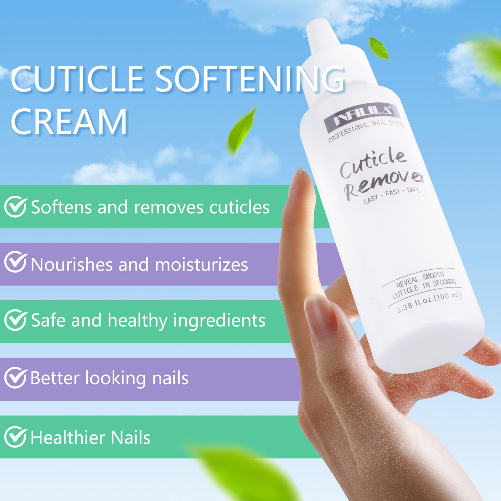 Sky Blue NXJ INFILILA Cuticle Softener, Instant Cuticle Remover Liquid for Hand, Foot & Nail Care, Salon Quality Professional Instant Softener Cream for Manicure & Pedicure Use