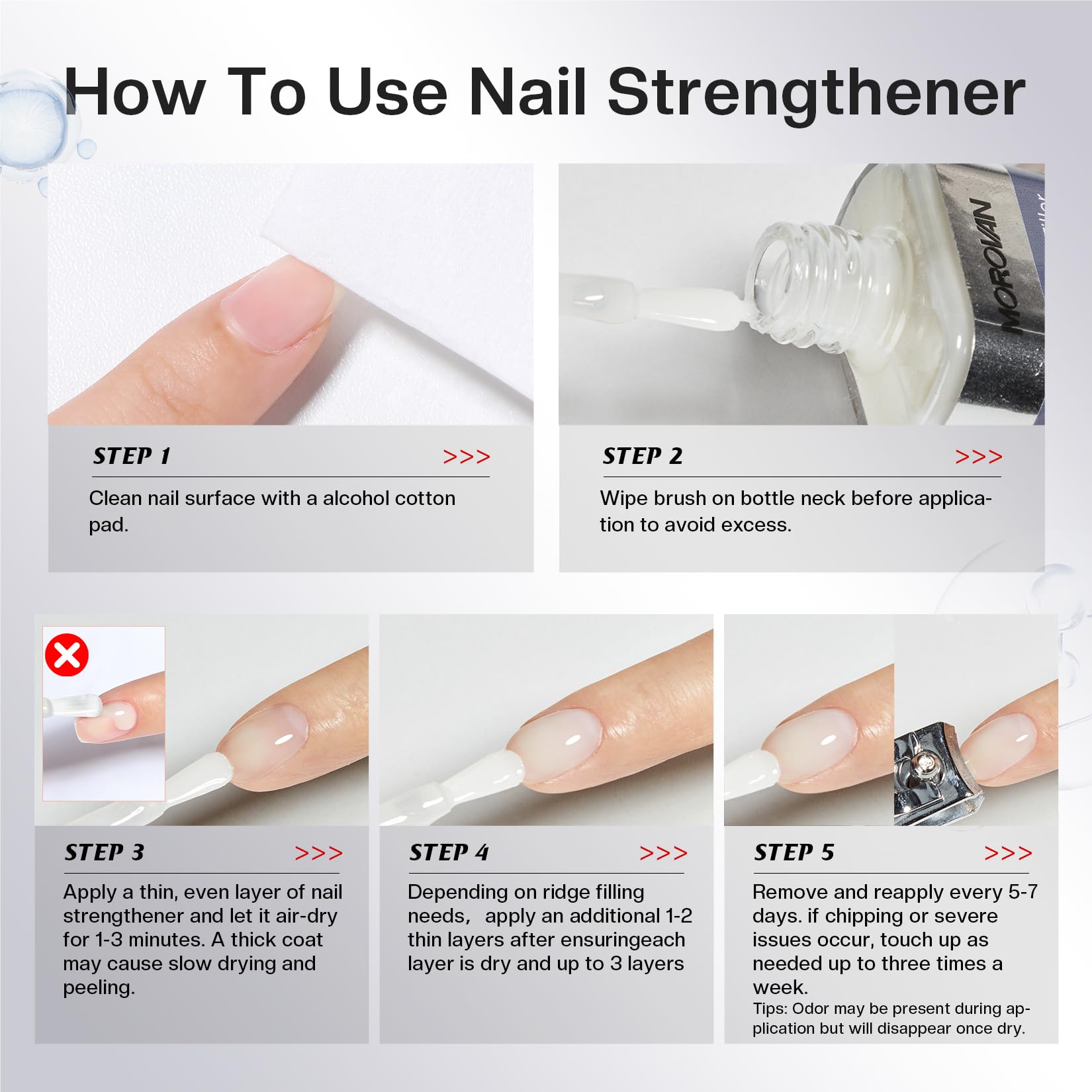 White Smoke Morovan Nail Strengthener and Growth: Milky White Nail Polish Hardener Ridge Filler, Nail Repair for Damaged Nails, Natural Keratin Growth Polish and Concealer, Nail Care for women
