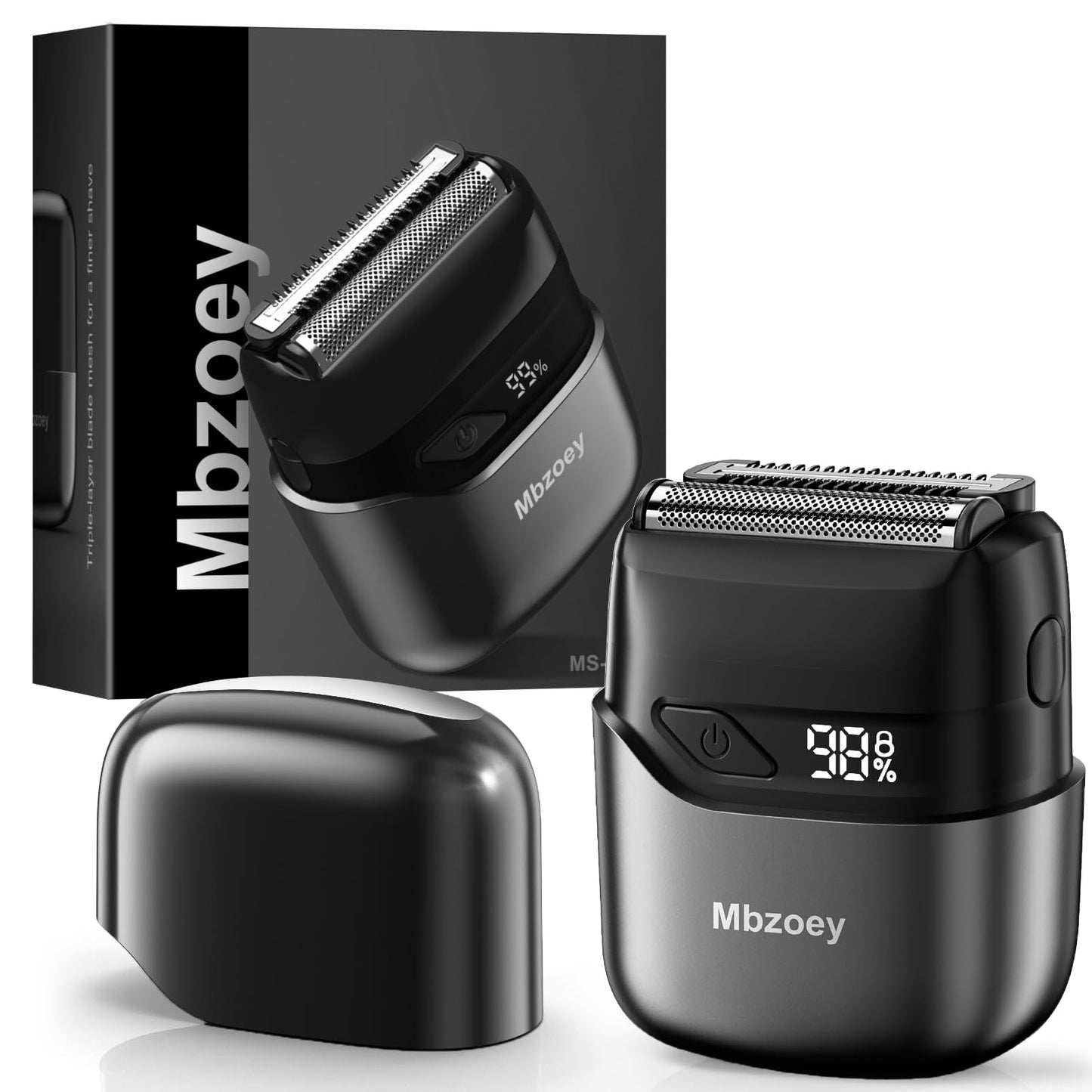 White Smoke Mbzoey Electric Foil Shavers for Men: Mini Electric Razor for Face - IPX7 Waterproof Cordless Razor with LED Display & Fast Charge - Micro-Comb Technology & Precision Blades