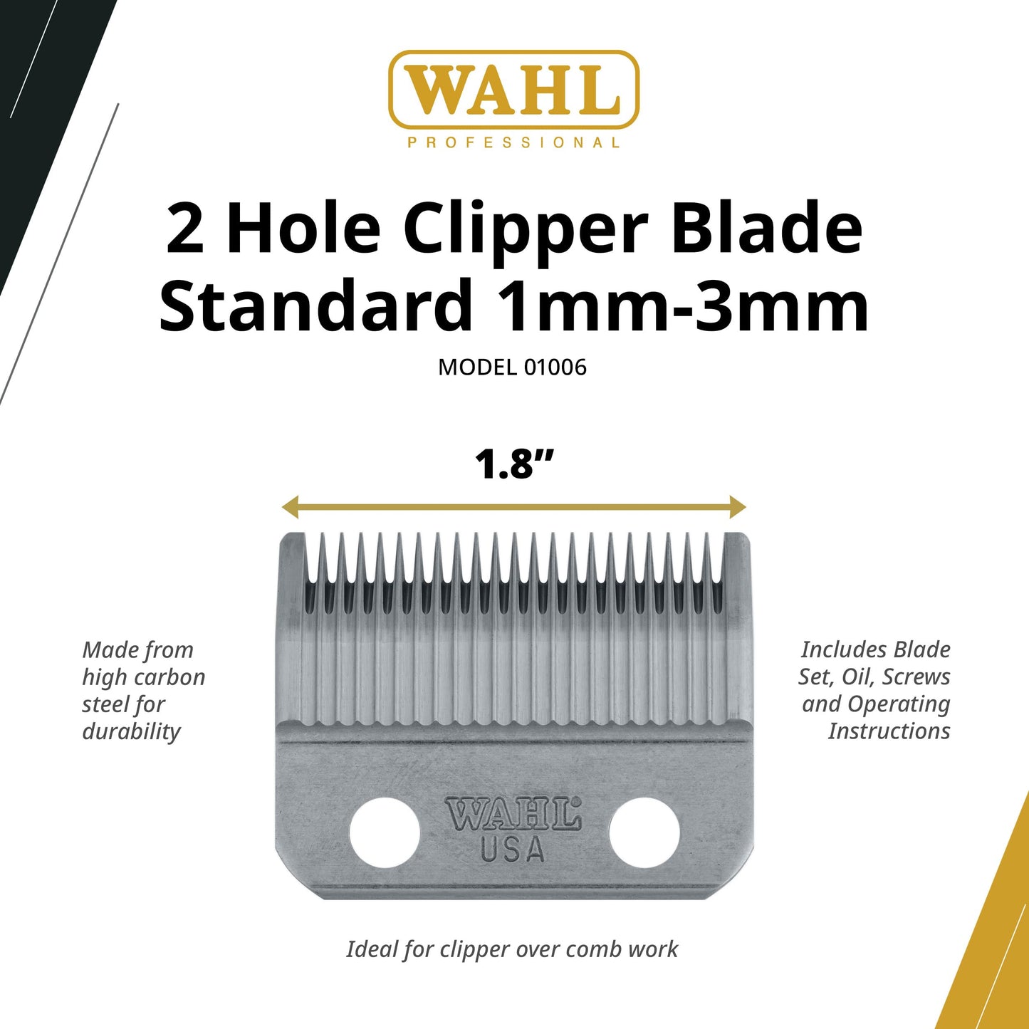 White Smoke Wahl Professional 2-Hole Standard Clipper Blade, 1mm-3mm Replacement Blade for Super Taper, Super Taper II, Icon, Pro Basic, Sterling 9 Clippers