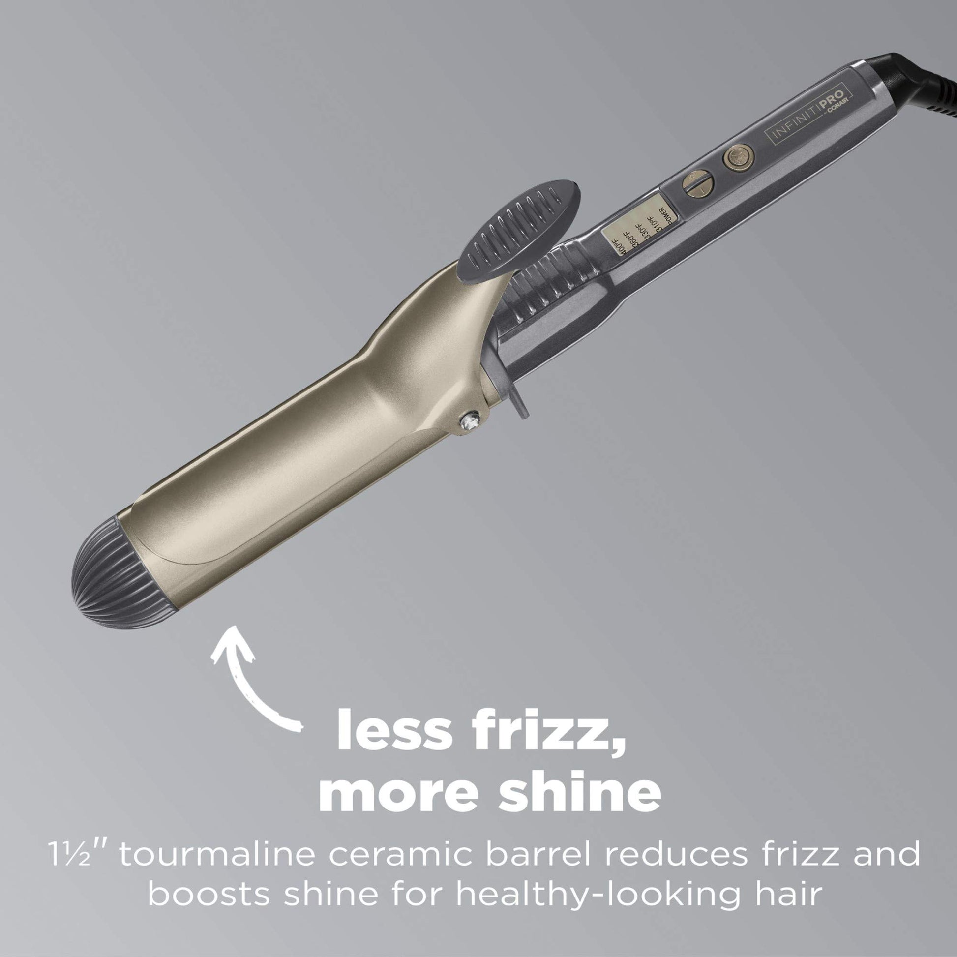 Dark Gray Conair INFINITIPRO Tourmaline 1 1/2-Inch Ceramic Curling Iron, 1 ½ inch barrel produces soft waves – for use on medium and long hair