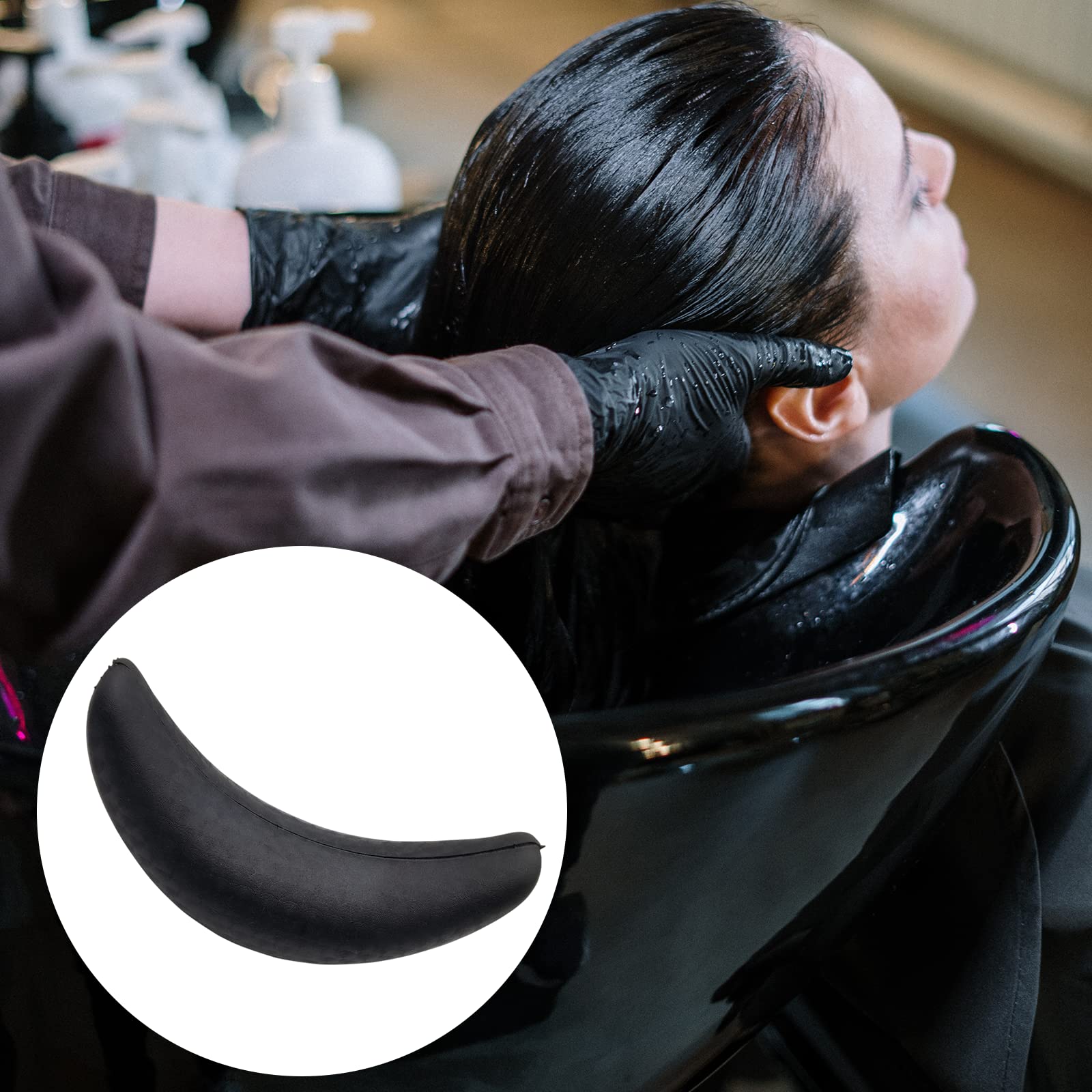 Black Shampoo Bowl Silicone Neck Cushion, Durable Comfortable Hair Wash Gel Neck Rest Pillow for Salon Shampoo Bowl, Professional Sink Neck Rest for Wash Basin Hair Washing Tray