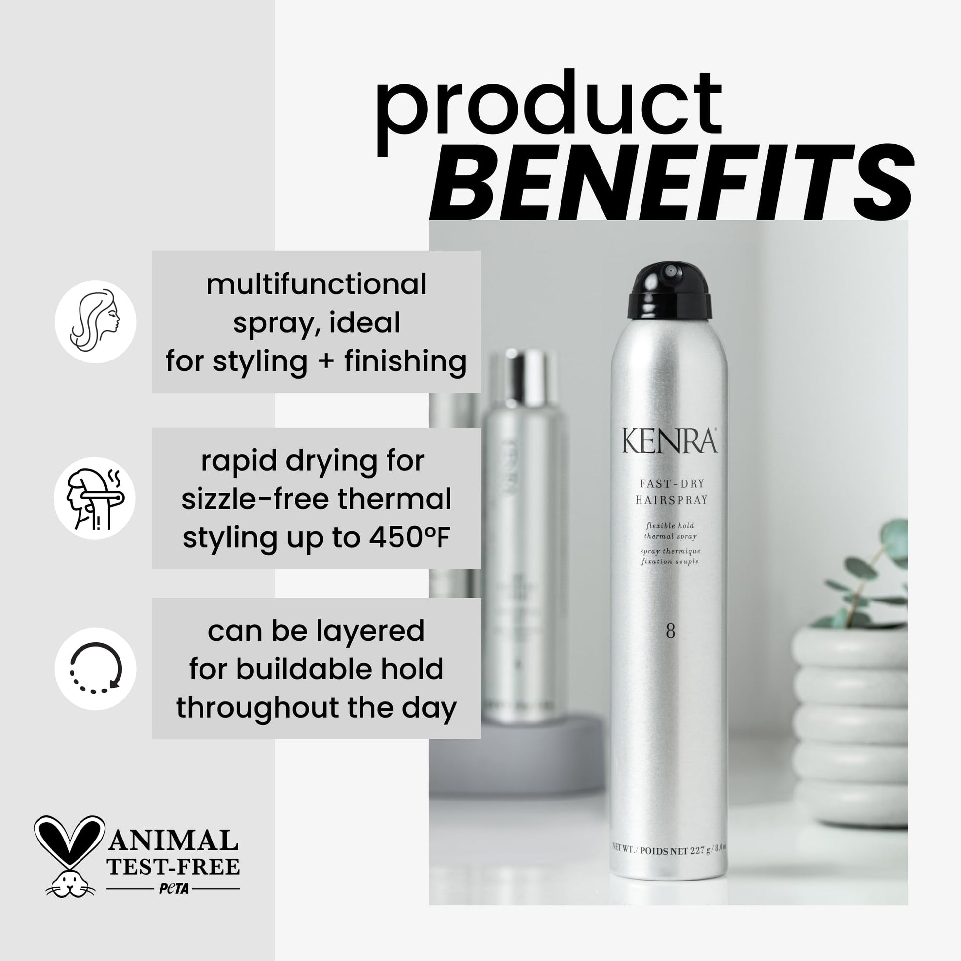 Lavender Kenra Professional Fast Dry Hairspray 8 | Flexible Hold Thermal Spray | All Hair Types | 8 oz (2-Pack)