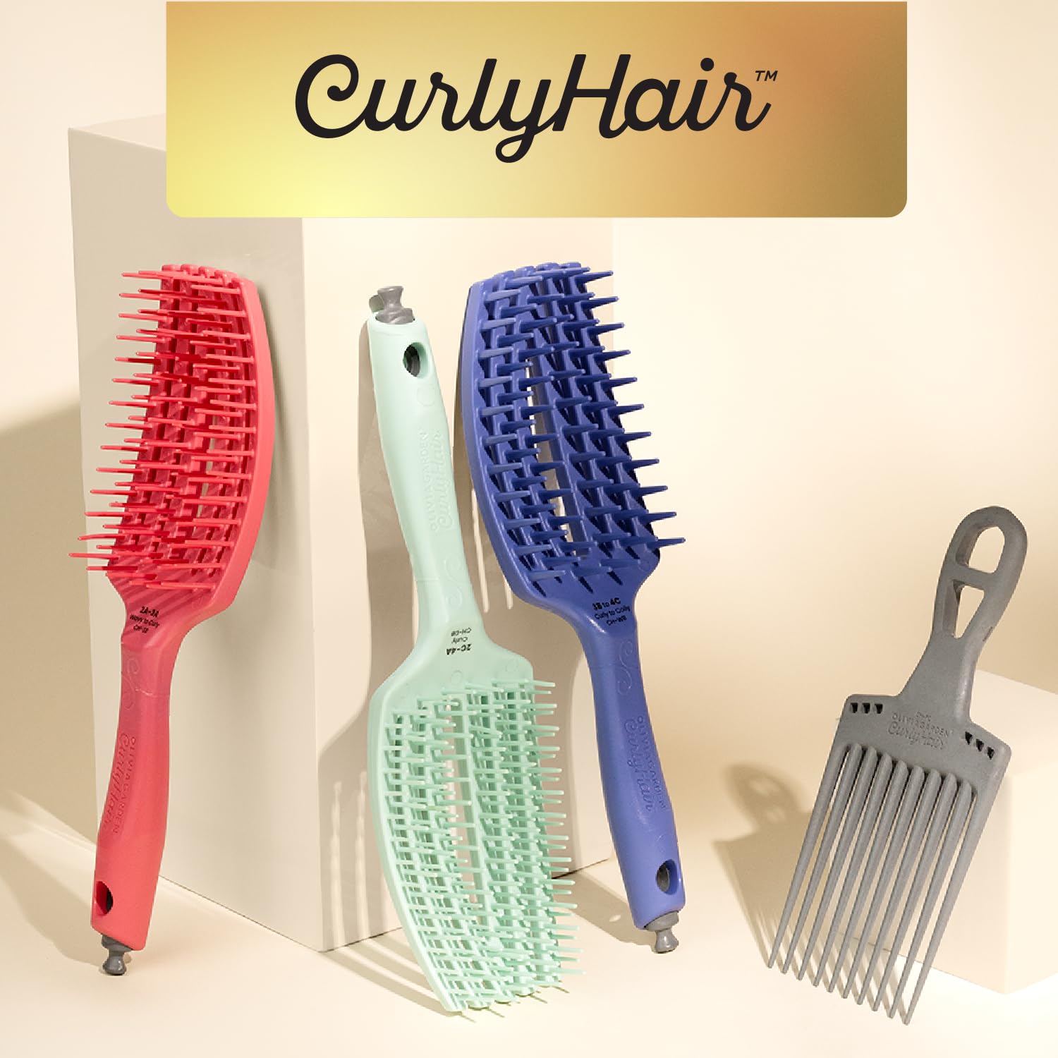 Seashell Olivia Garden CurlyHair Brush for Wet or Dry Hair - Curly Hair Brush for Detangling, Product Layering, Curl Encouragement, Scalp Care - 4-Piece Box Set (CH-DB, CH-SB, CH-WB, CH-PC)