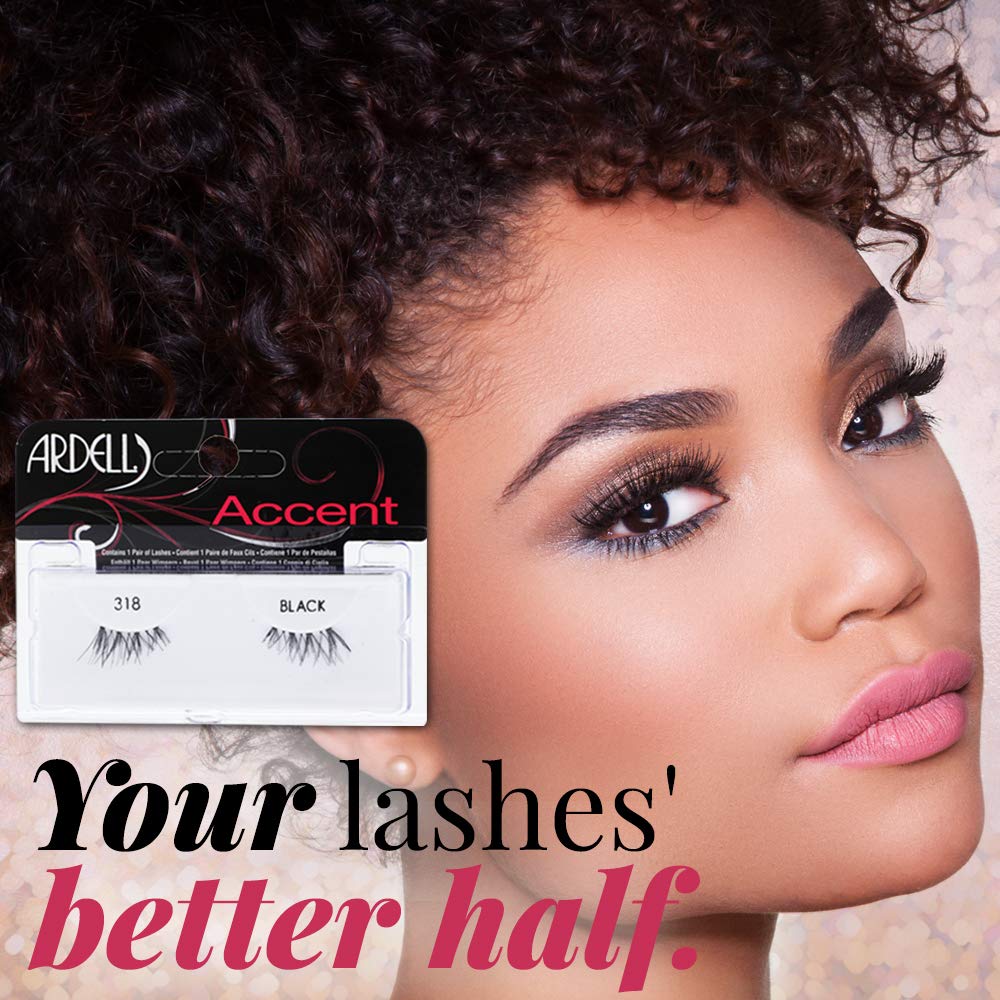 Black Ardell Accent Half Lashes 318 - Short Wispy Natural Looking Cat Eye for Everyday Wear, 4 Pack