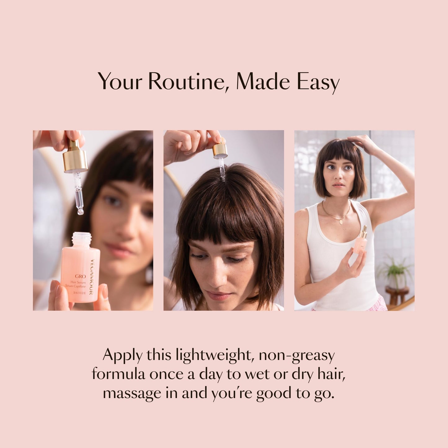 Misty Rose VEGAMOUR GRO Hair Serum for Thinning Hair, Thicker Fuller Looking Hair, Non Oily Tonic for Healthier Scalp, 30 Day Supply 1.0 fl oz, 1 Pack