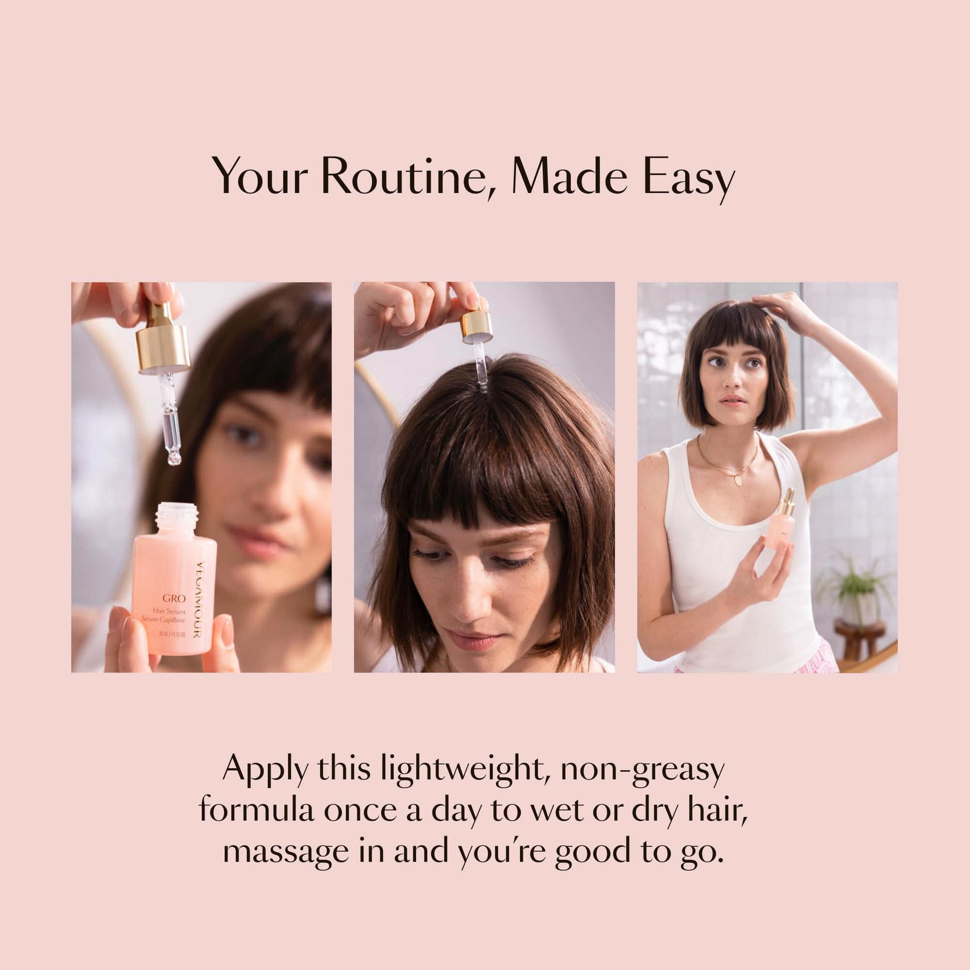 Misty Rose VEGAMOUR GRO Hair Serum for Thinning Hair, Thicker Fuller Looking Hair, Non Oily Tonic for Healthier Scalp, 30 Day Supply 1.0 fl oz, 1 Pack