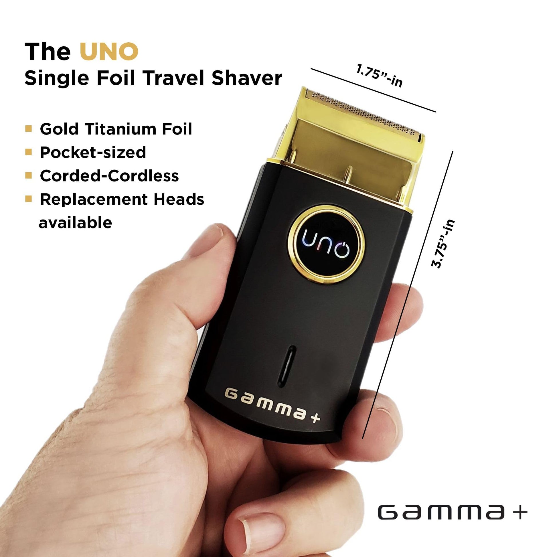 White Smoke GAMMA+ Uno Mini-Sized Travel Cordless Mens Single Foil Shaver, Micro-USB Rechargeable for Shorter Facial Stubble, Black