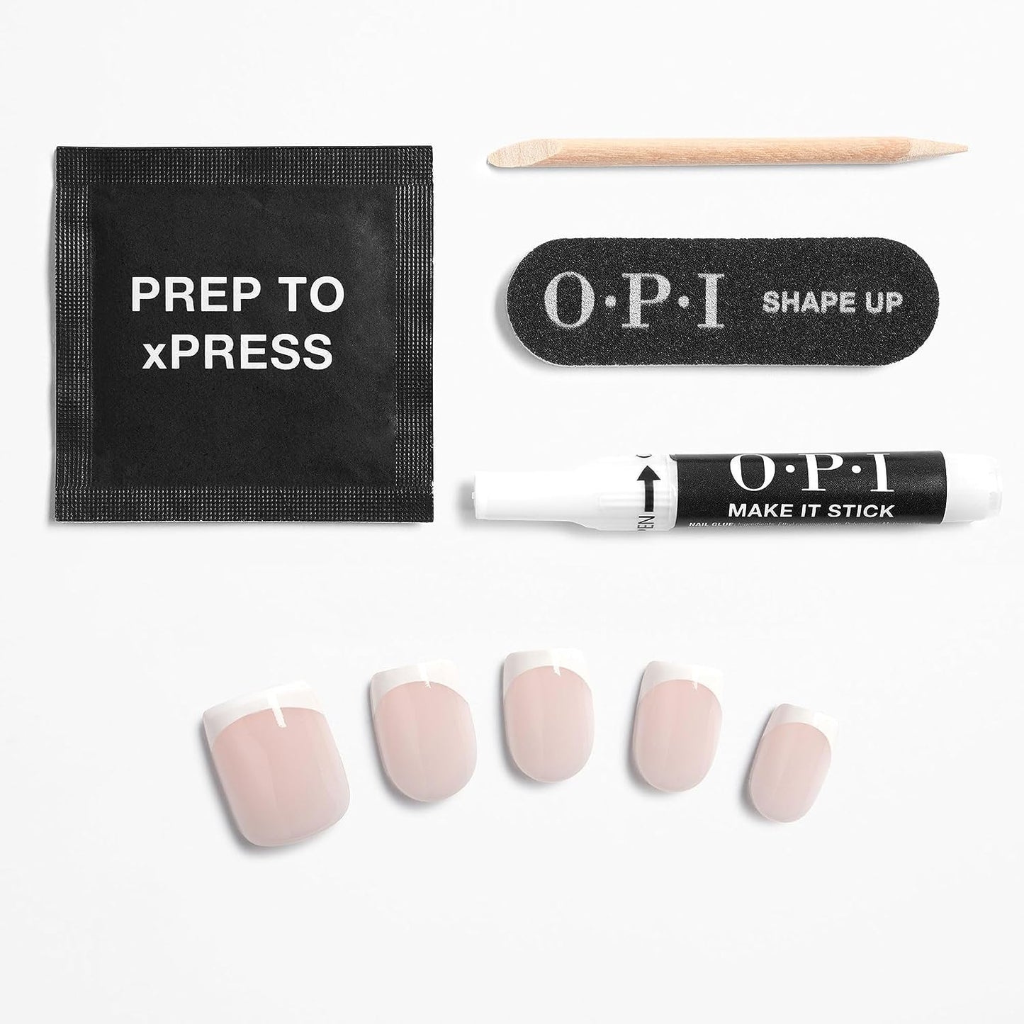 White Smoke Bundle of OPI xPress/ON Press On Nails, With Nail Glue, French Tip Nail Art, Short, French Press + OPI Repair Mode Bond Building Nail Serum, Clear, 0.3 fl oz