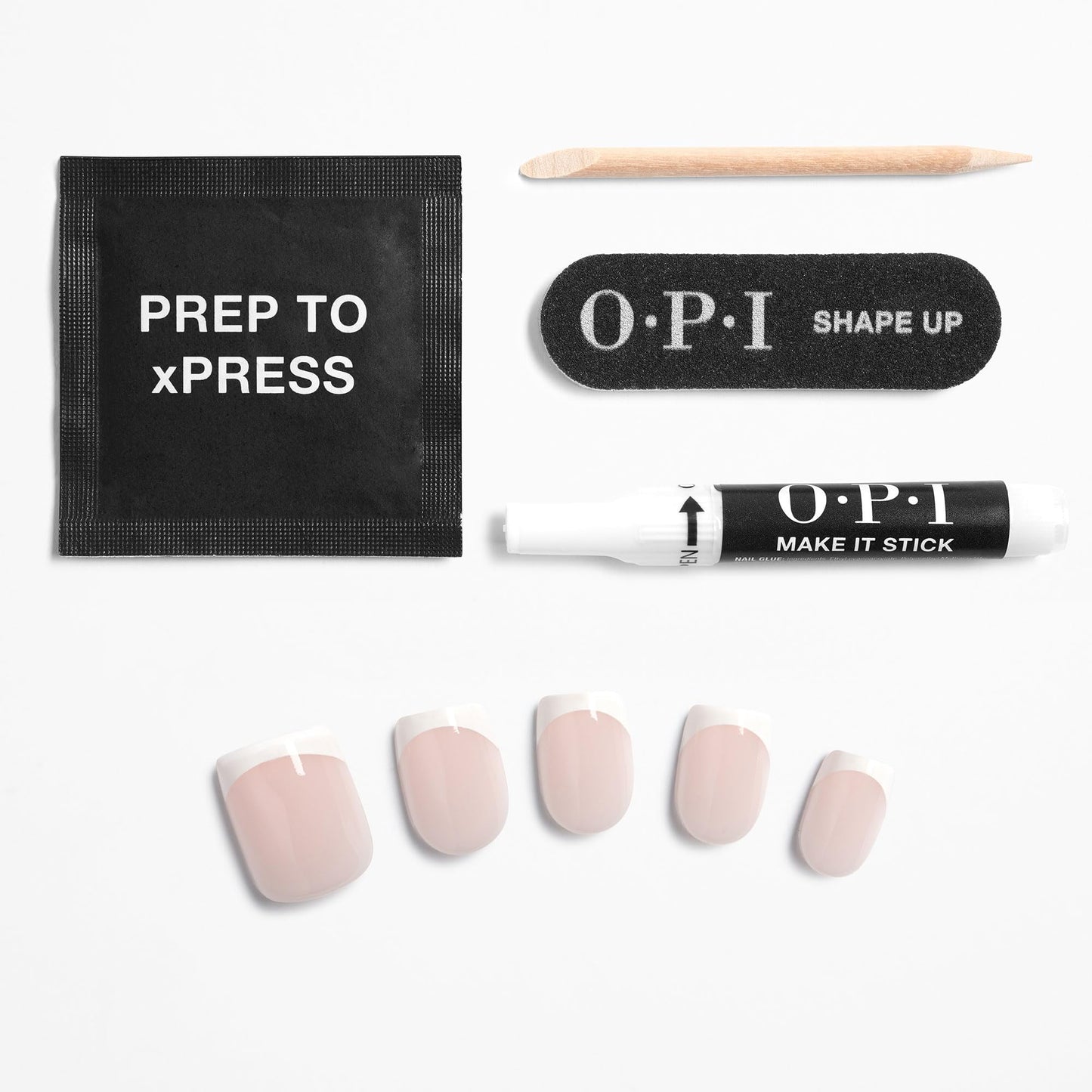 White Smoke Bundle of OPI xPress/ON Press On Nails, With Nail Glue, French Tip Nail Art, Short, French Press + OPI ProSpa Nail and Cuticle Oil, 0.5 fl oz