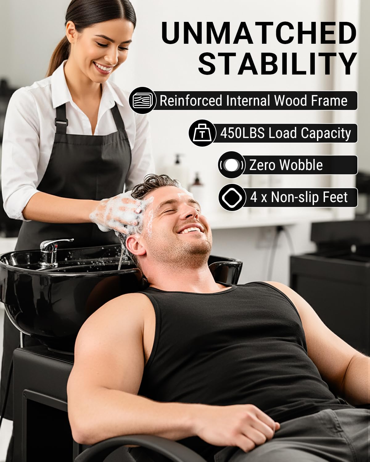 Black IJIALIFE Shampoo Bowl and Chair Set, Luxury Salon Sinks Hair Washing Station for Hair Stylist, Shampoo Barber Backwash Chair for Home Spa Beauty Barbershop (Standard)