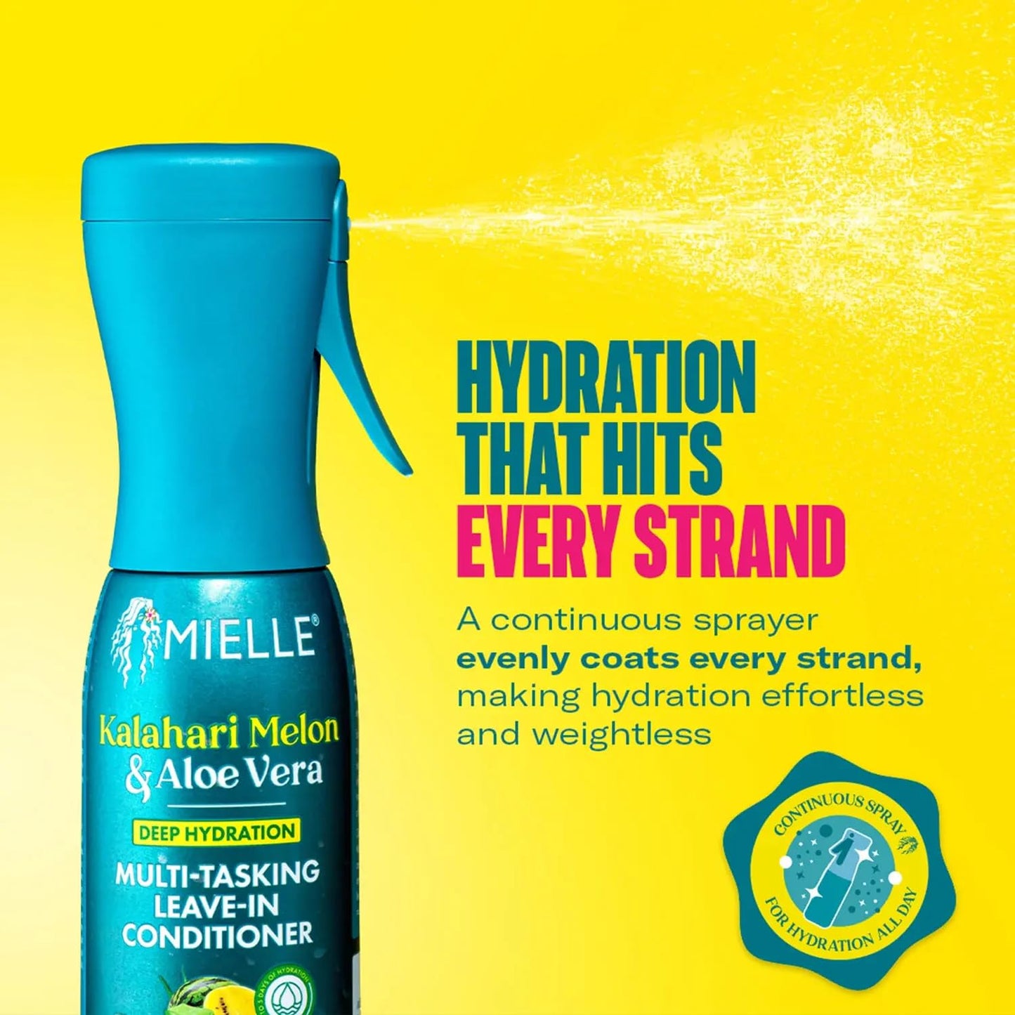 Gold Mielle Organics Kalahari Melon & Aloe Vera Multi-Tasking Leave In Conditioner Spray - 3-in-1 Hair Detangler Spray, Curl Refresher & Moisturizer for Dry, Curly & Textured Hair, 6.7 Ounce