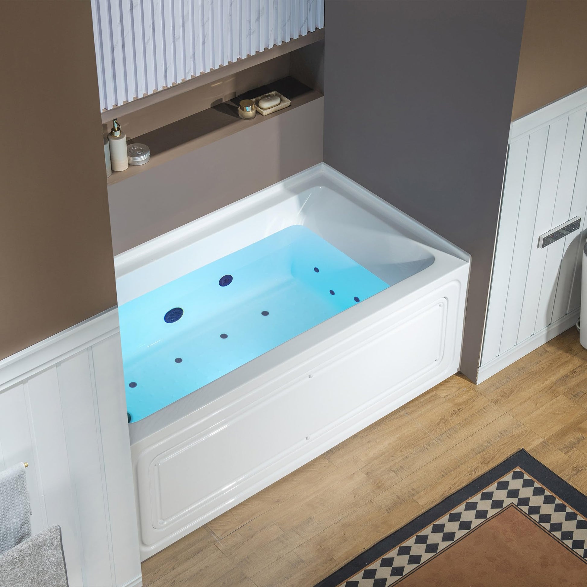 Dark Olive Green WOODBRIDGE 60" x 32" Alcove Acrylic Rectangular Whirlpool and Air Heated Tub in White with Left Drain, Matte Black Finish Trim and Drain Kit Included, DF606-L-MB02