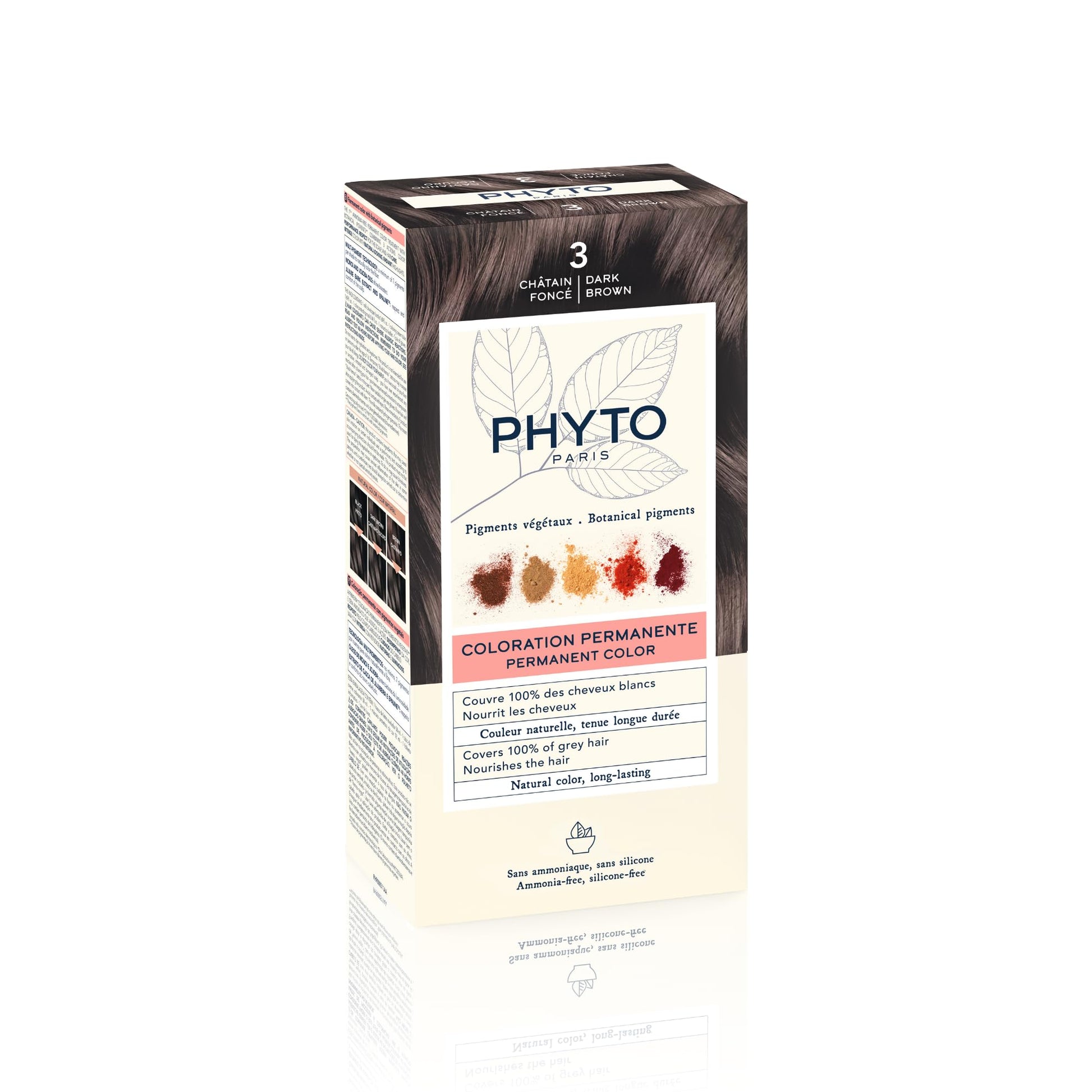 White Smoke PHYTO Phytocolor Permanent Hair Color, 3 Dark Brown, with Botanical Pigments, 100% Grey Hair Coverage, Ammonia-free, PPD-free, Resorcin-free, 0.42 oz.