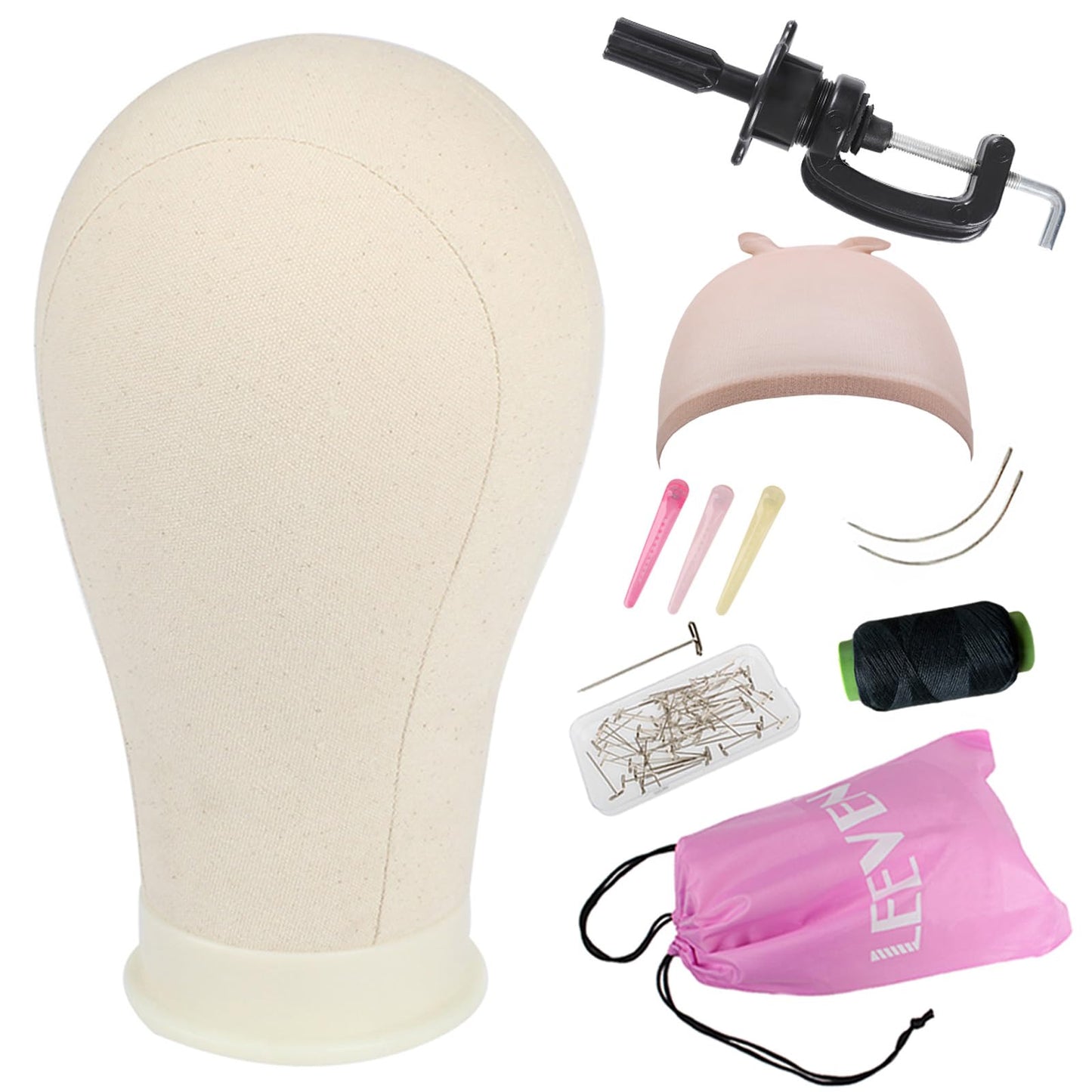White Smoke Leeven 21"-24" Poly Canvas Block Head Professional Mannequin Canvas Head for Making, Drying,Styling Wigs with Table Clamp Stand 22 Inch