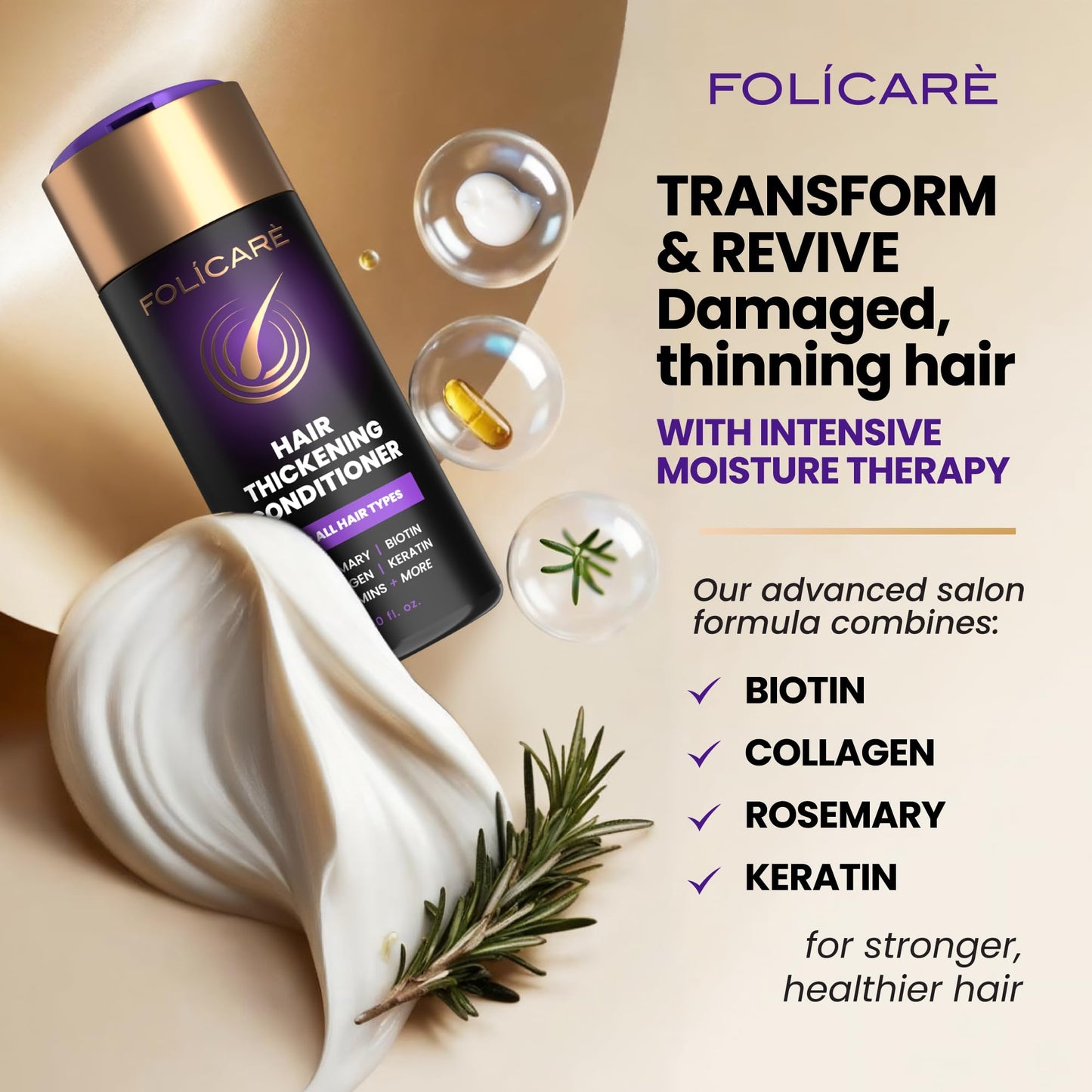 Misty Rose FOLICARE Hair Thickening Conditioner & Structural Repair Treatment | The 8-Week Density Protocol to Achieve Structurally Sound, Measurably Thicker Hair Resilient to Styling - 8.5 Fl oz