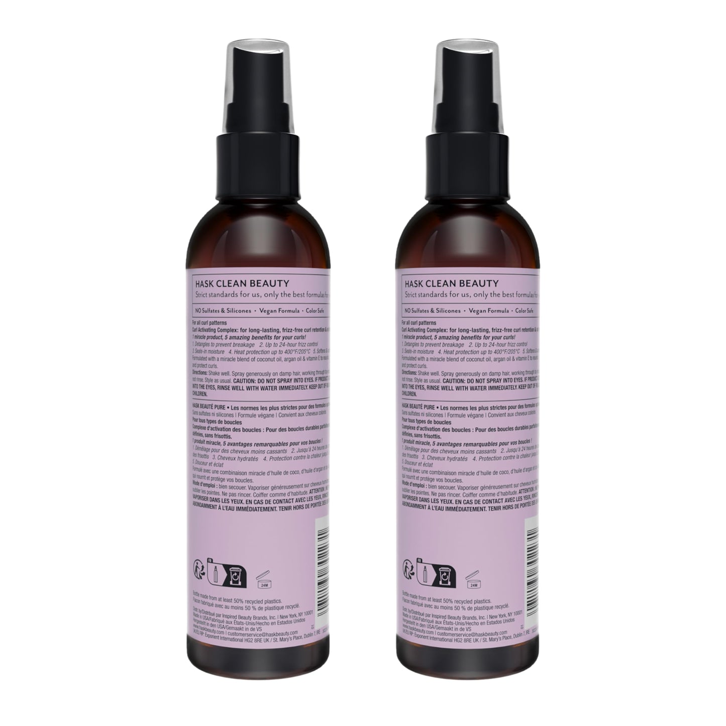 White Smoke HASK CURL CARE 5-IN-1 Leave-In Spray Conditioner 2 Piece Bundle- vegan formula, cruelty free, color safe, gluten-free, sulfate-free, paraben-free