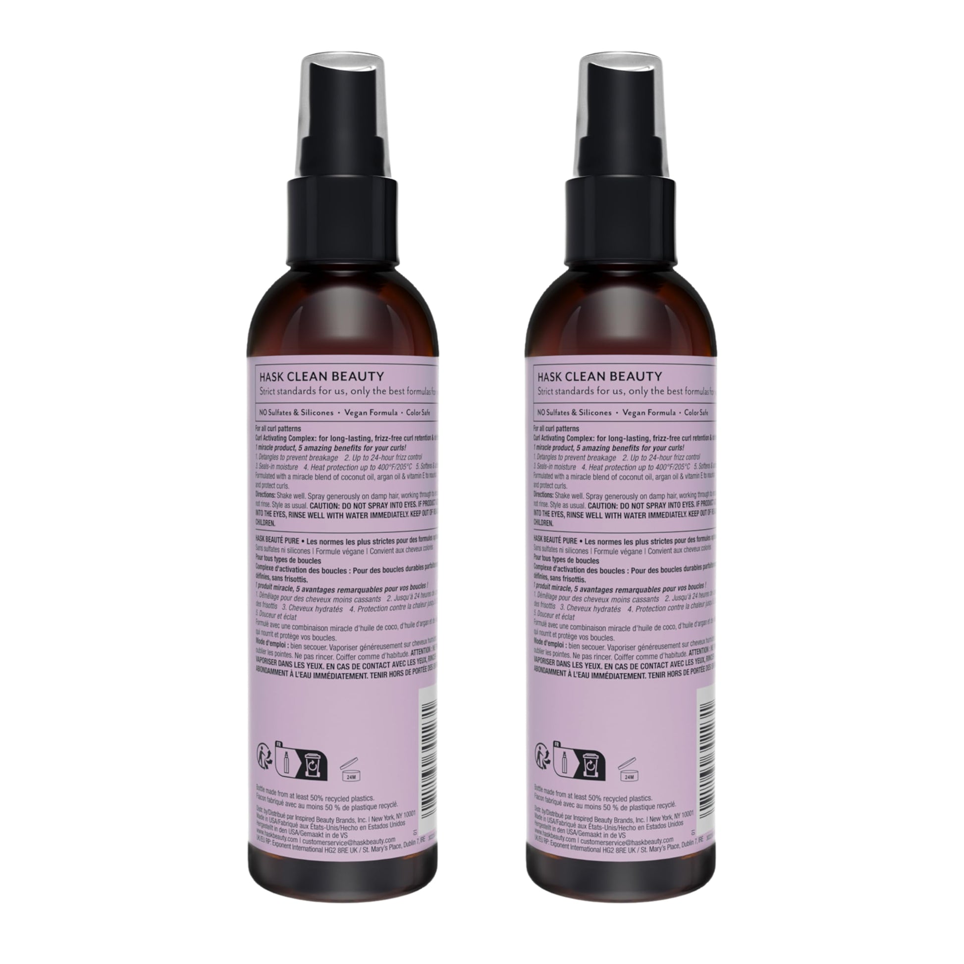 White Smoke HASK CURL CARE 5-IN-1 Leave-In Spray Conditioner 2 Piece Bundle- vegan formula, cruelty free, color safe, gluten-free, sulfate-free, paraben-free