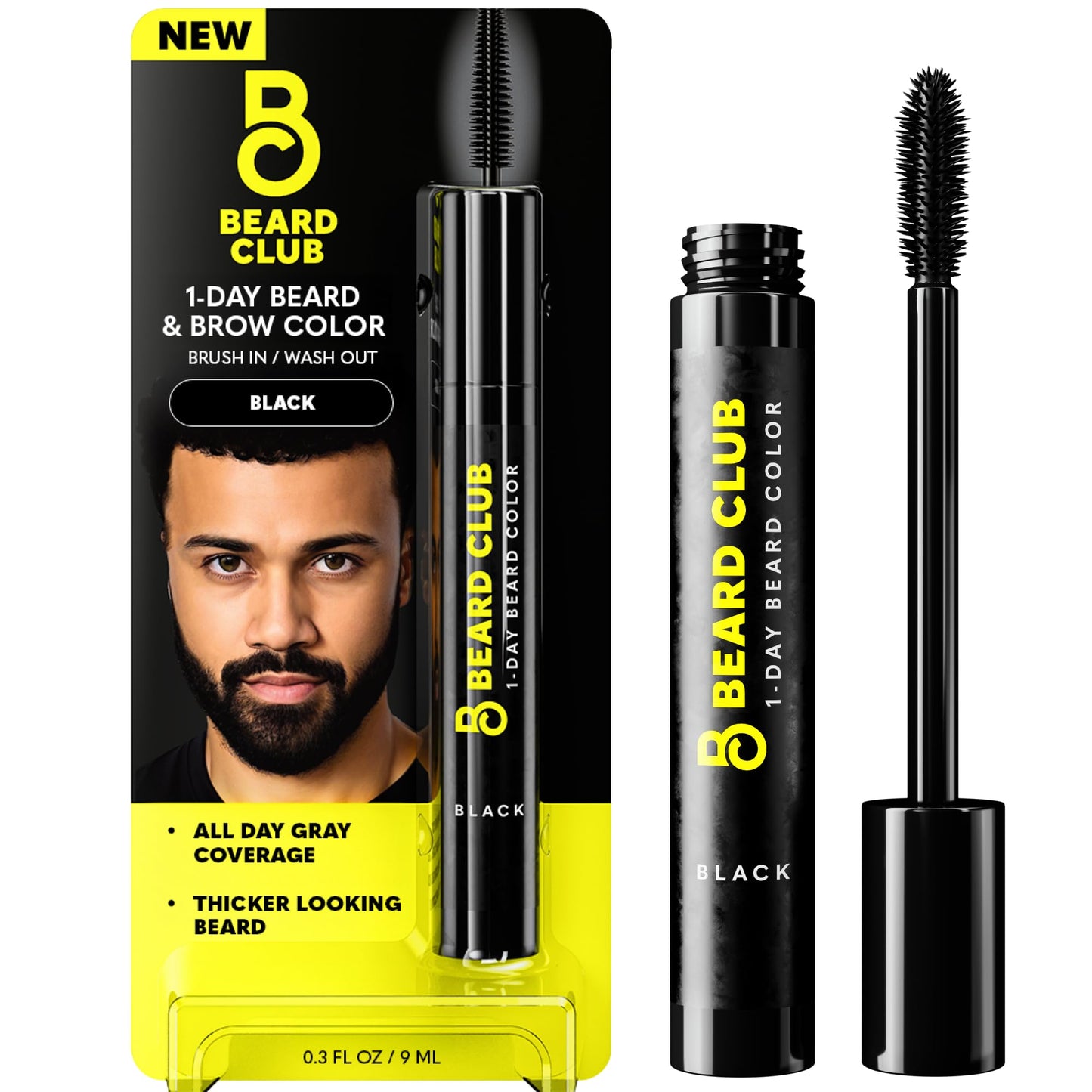 White Smoke The Beard Club 1 Day Temporary Beard Dye for Men - Black Beard, Mustache & Eyebrow Color for a Fuller, Well-Defined Look, Water & Sweat Resistant, Up to 30 Applications, 0.3 fl oz