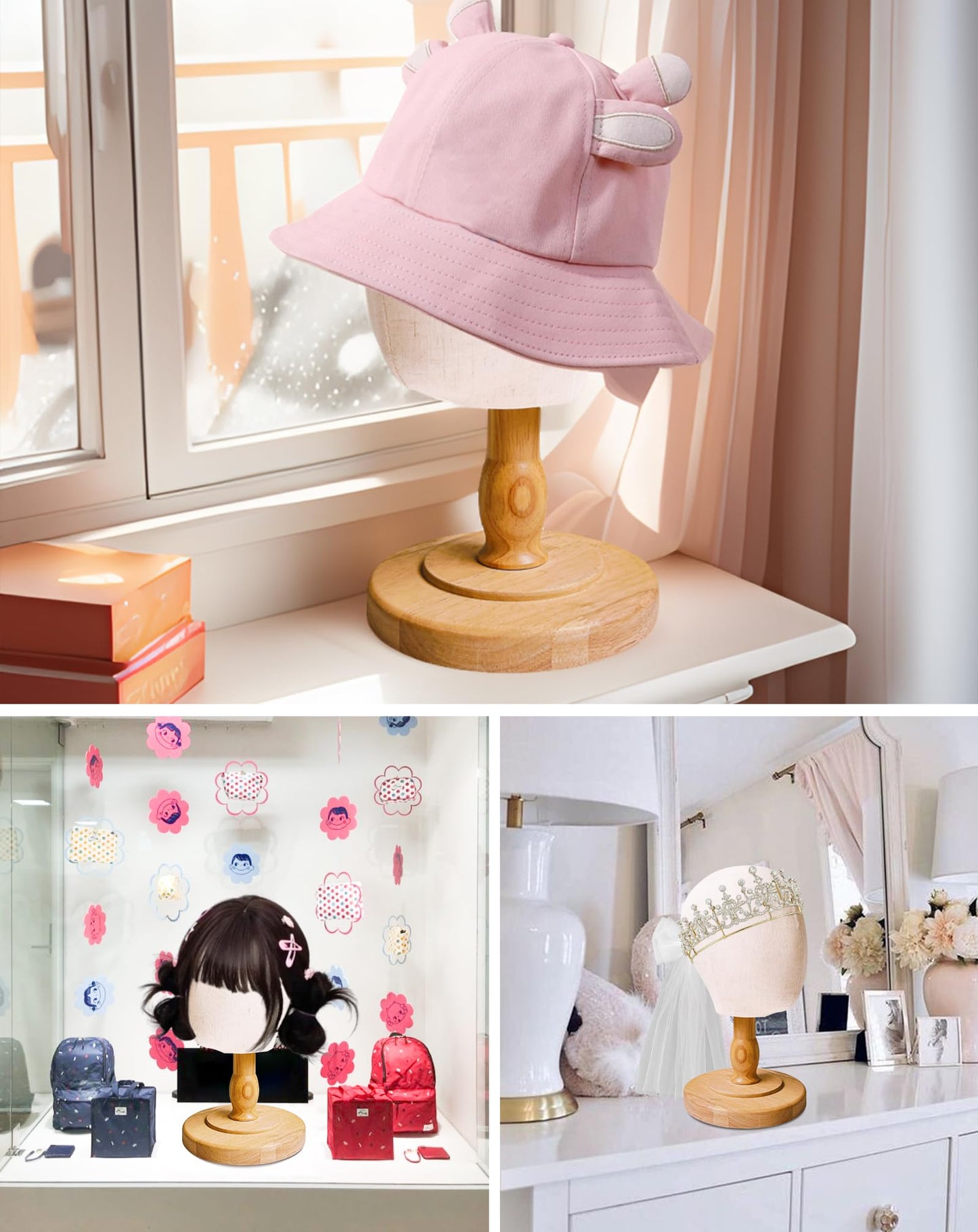 Light Gray CHADWICK UnPinnable Baby Mannequin Head - Wig Stand for Kids, Plastic Model for Hats, Wigs, Glasses, Scarves Display - Baby Girl Children Hat Stand, Canvas Block Manikin for Home, Salon (47cm)