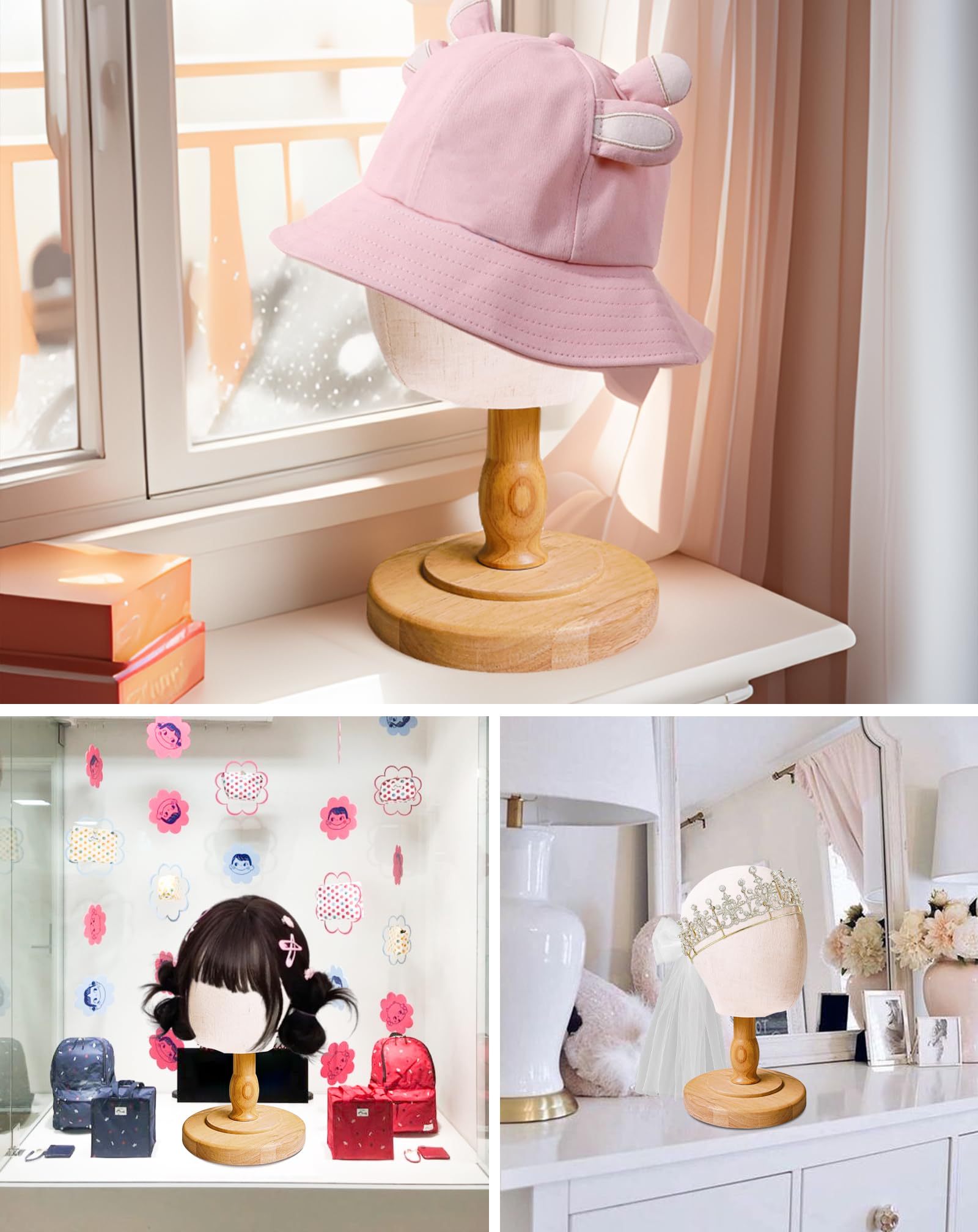 Light Gray CHADWICK UnPinnable Baby Mannequin Head - Wig Stand for Kids, Plastic Model for Hats, Wigs, Glasses, Scarves Display - Baby Girl Children Hat Stand, Canvas Block Manikin for Home, Salon (47cm)