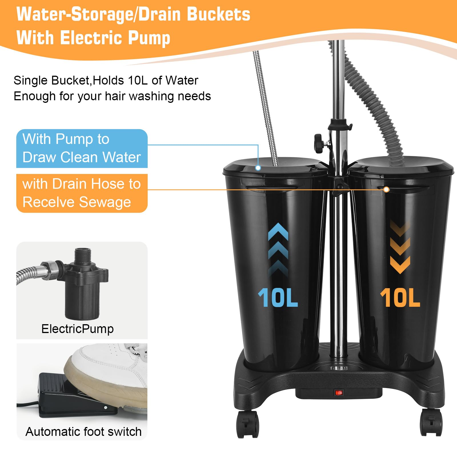 White Smoke Rechargeable Portable Shampoo Bowl with Electric Pump, Adjustable Portable Hair Washing Station with 2 Tanks and Drain Hoses, Basin Height Portable Salon Sink for Home Barber Use