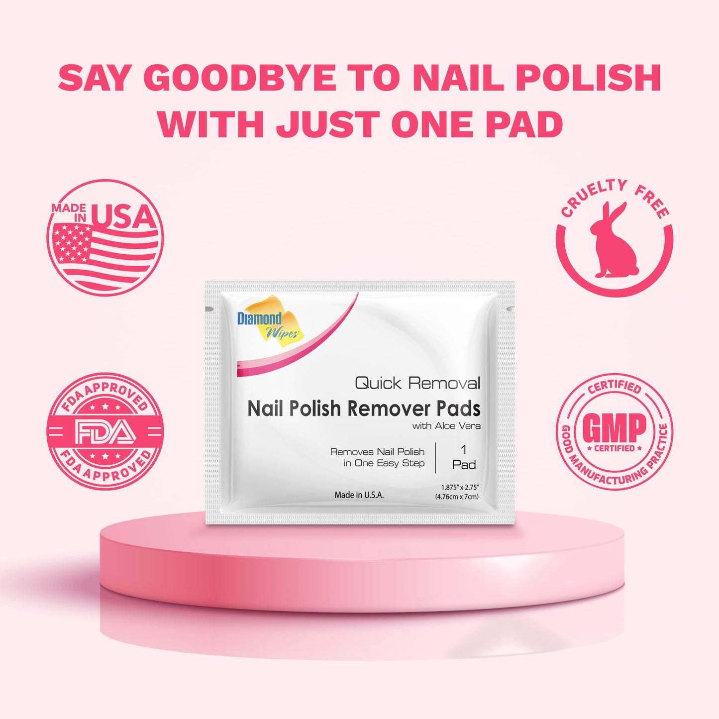 Misty Rose Diamond Wipes Nail Polish Remover Wipes with Aloe Vera, Acetone Nail Polish Remover Pads, 50 Individually Wrapped Nail Polish Wipes