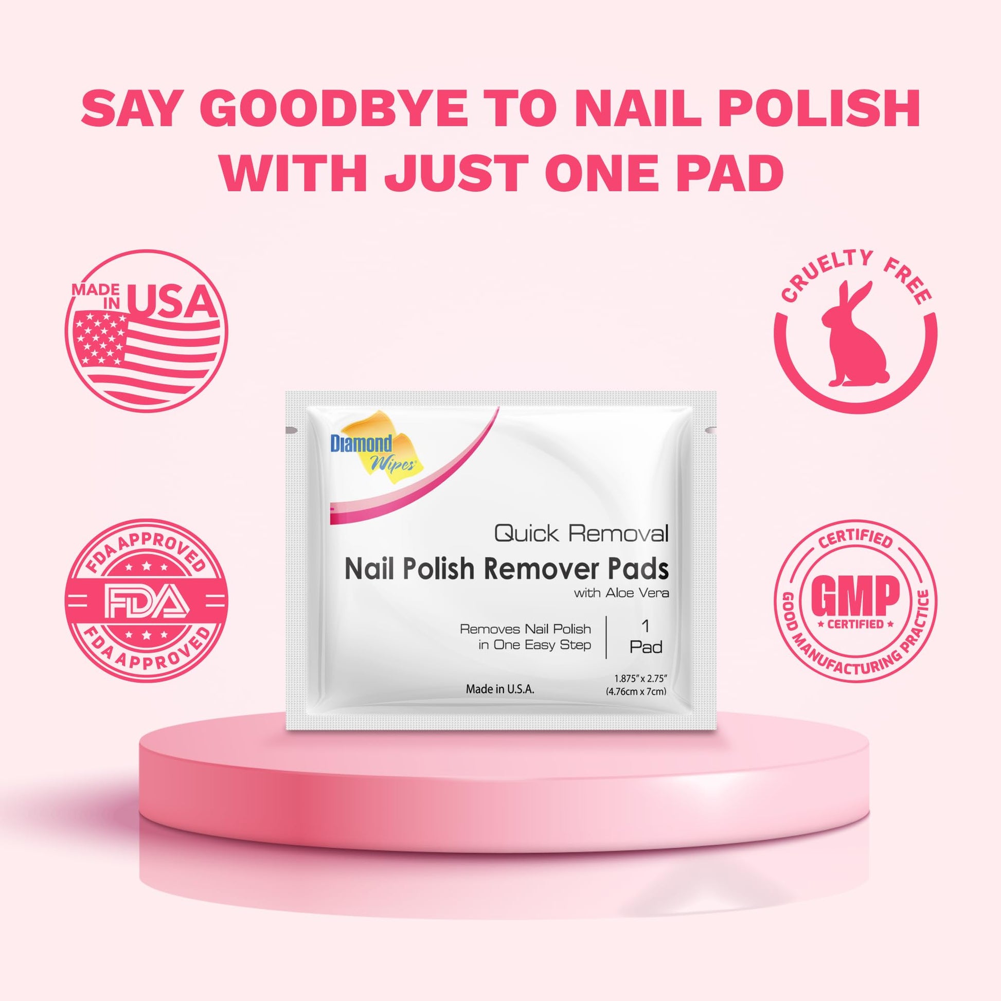 Misty Rose Diamond Wipes Nail Polish Remover Wipes with Aloe Vera, Acetone Nail Polish Remover Pads, 50 Individually Wrapped Nail Polish Wipes