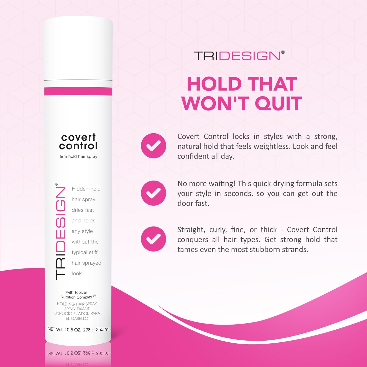 White Smoke TRI Design Covert Control - Fast-Drying Hairspray for Women and Men, Strong Hold and Hair Setting, Provides Hidden Control, 10.5 Oz