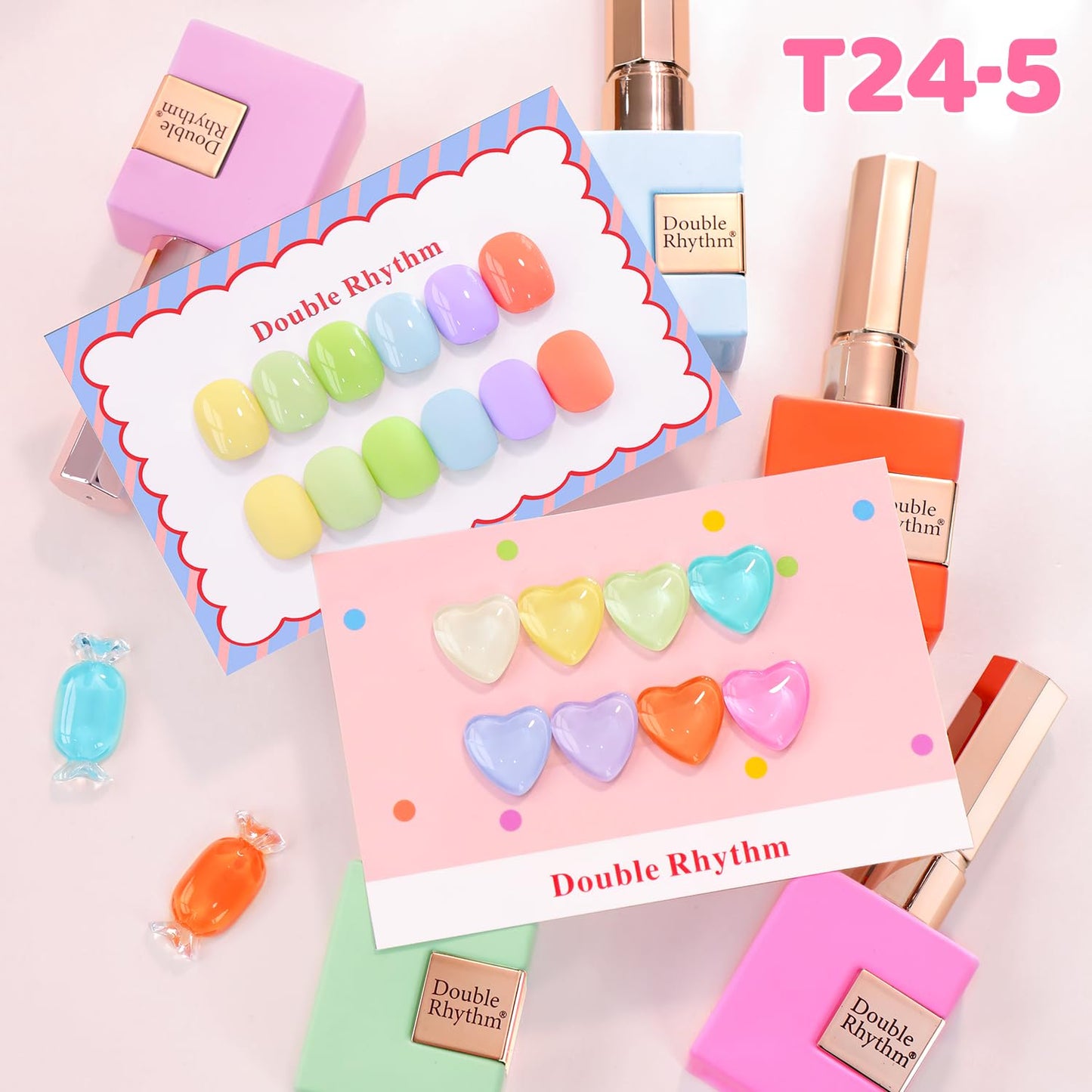 Misty Rose Double Rhythm 28Pcs 0.5Oz Gel Nail Polish Set Same Color Same Bottle Soak Off Gel Polish Kit Nail Art Manicure Salon DIY at Home for Women (Pastel Candy Collection-T24-5)