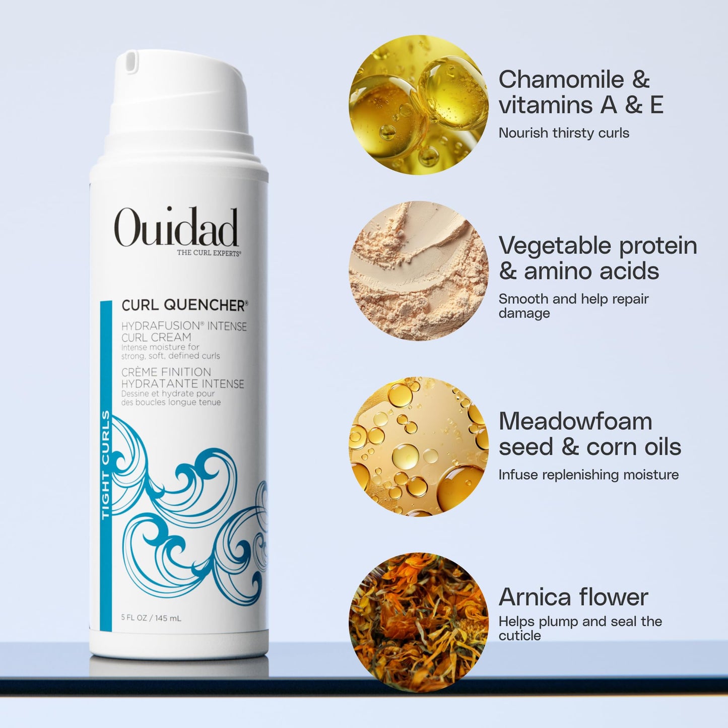 Lavender Ouidad Curl Quencher Hydrafusion Intense Curl Cream - 5 oz, Curl Defining Styler for Touchable Curls, Flexible Hold Frizz Control Curly Hair Cream, Helps Eliminate Dryness, For Tight Curls