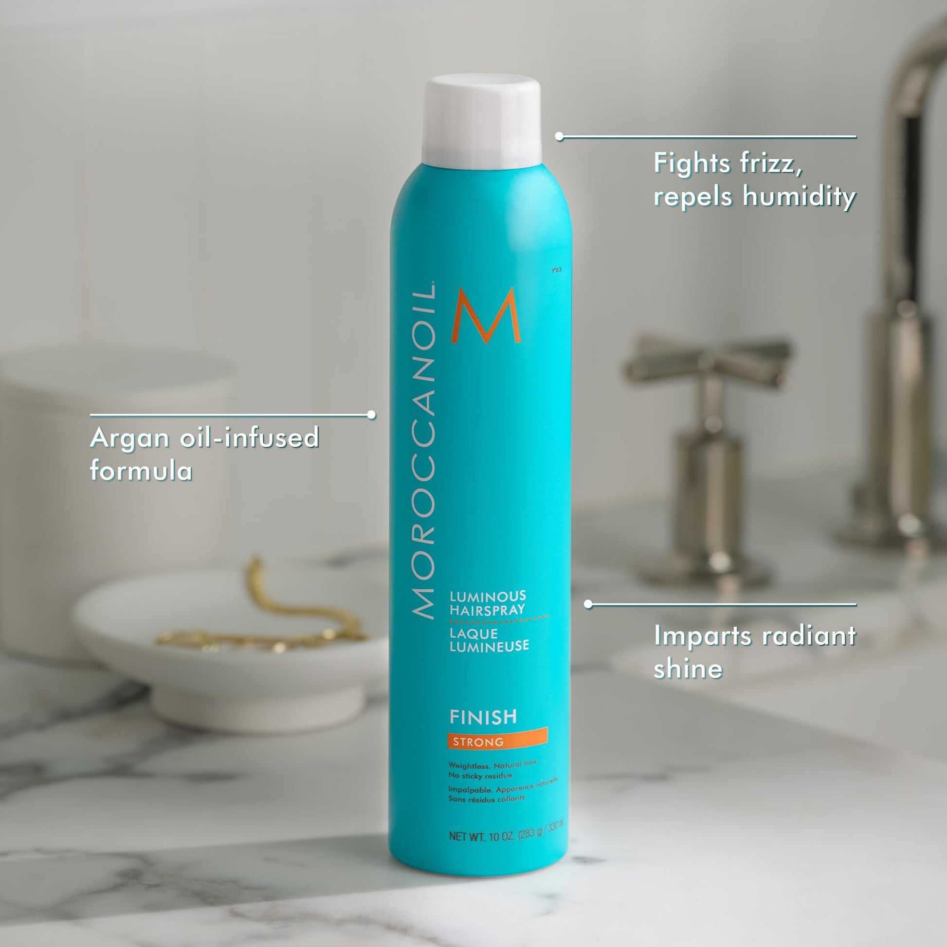 Dark Gray Moroccanoil Luminous Hairspray Strong, 10 Fl. Oz