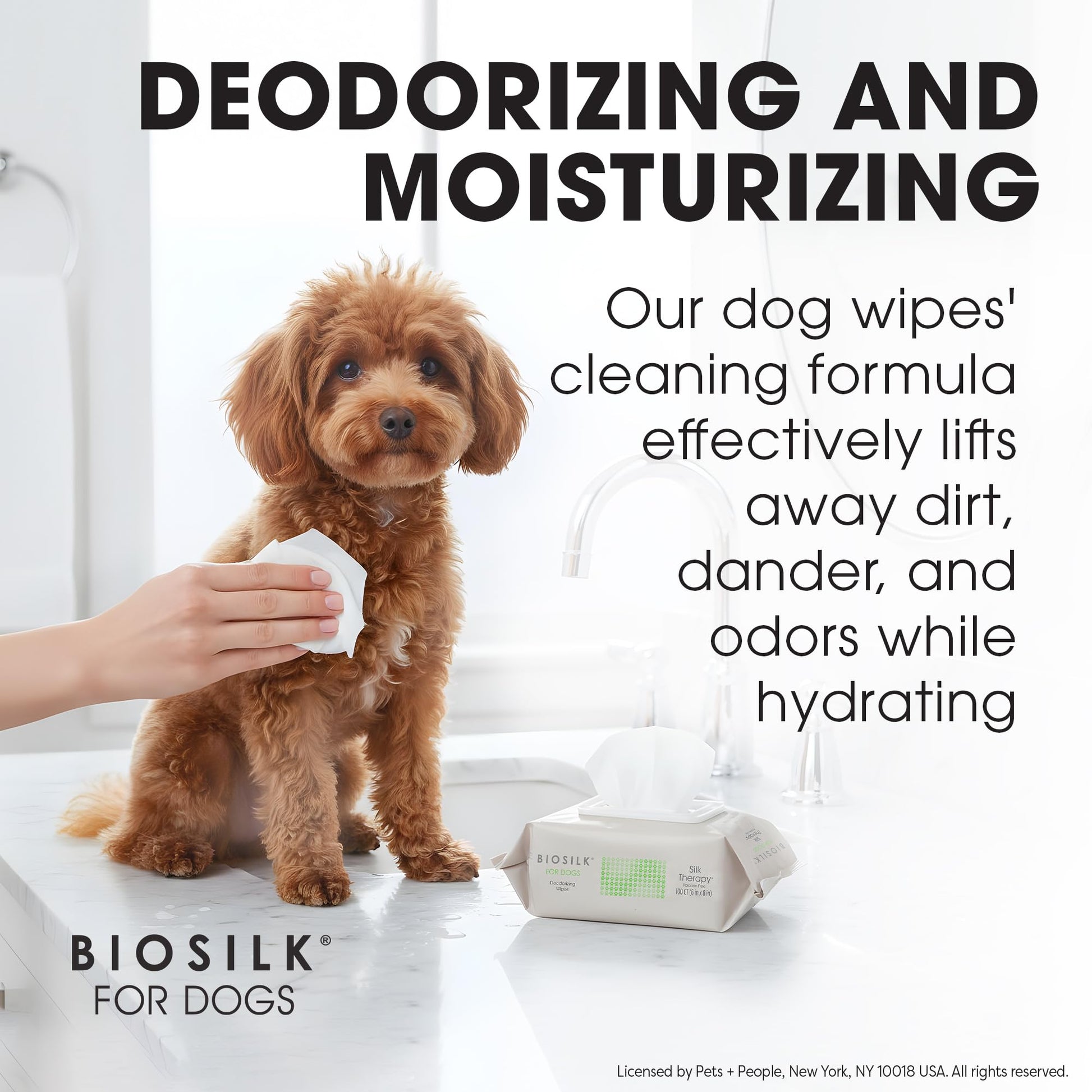 White Smoke BioSilk for Dogs Deodorizing Wipes, Infused with Silk Proteins and Vitamin E - Wipes that Clean, Deodorize Between Baths, pH Balanced, Gentle Natural Formula, 100 Count