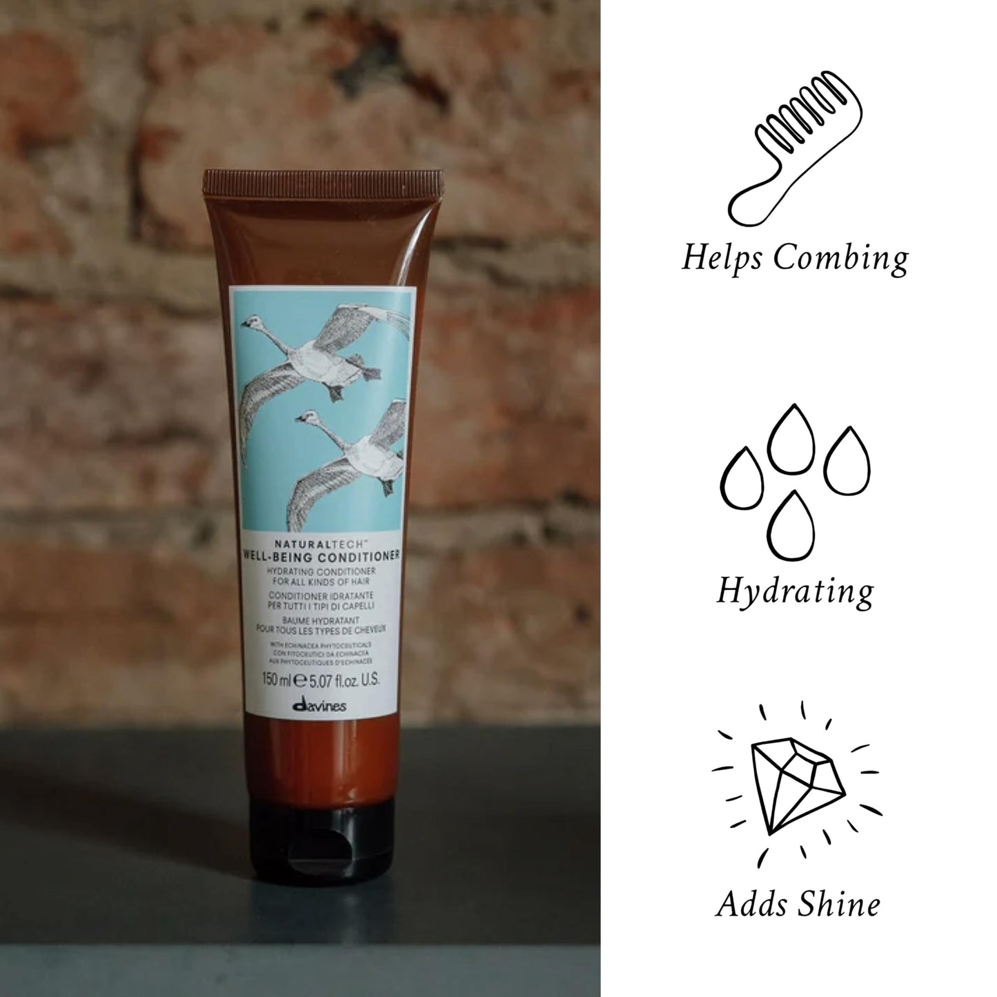 White Smoke Davines Naturaltech Wellbeing Conditioner, Gentle Cleansing & Hydrating for All Hair Types - With Echinacea Phytoceuticals - Softens & Hydrates Hair, 5.07 Fl Oz