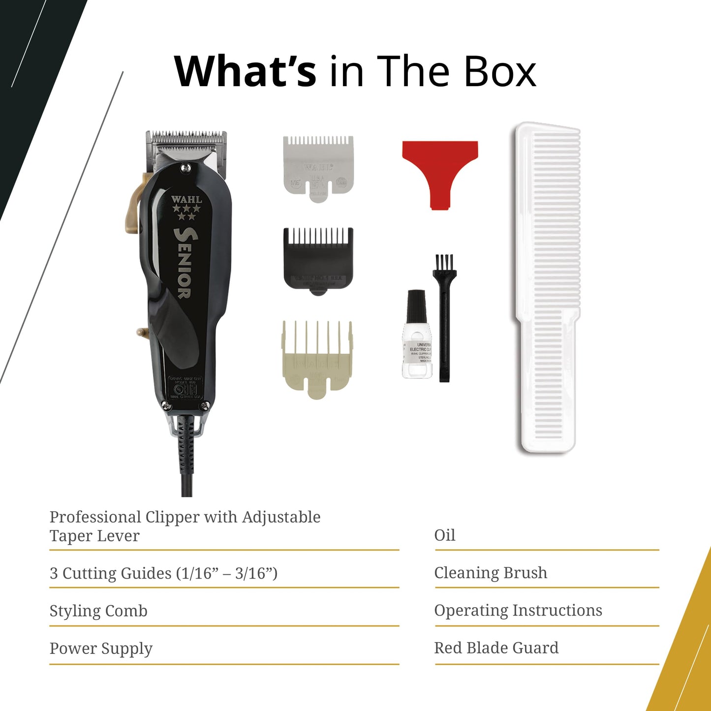 White Smoke Wahl Professional 5 Star Senior Clipper, V9000 Motor, Adjustable Taper Lever, Includes 3 Cutting Guides