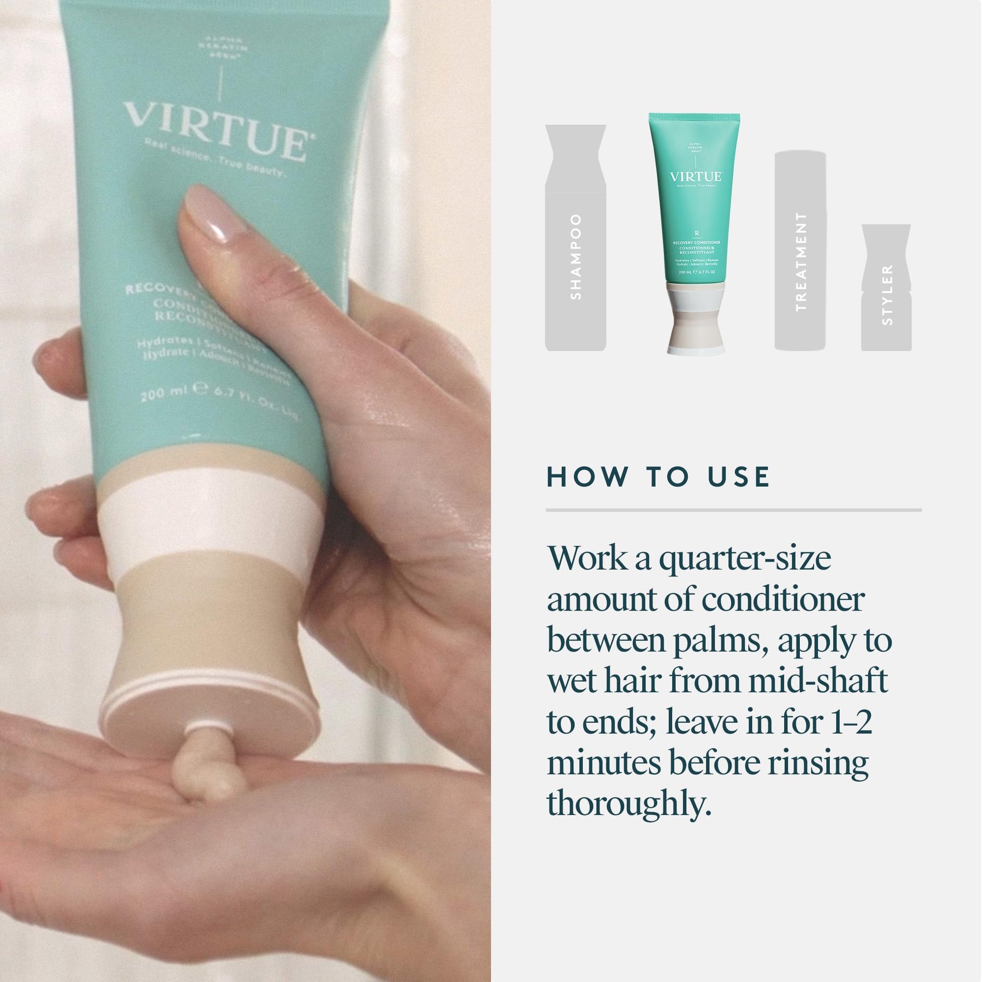 White Smoke VIRTUE Recovery Conditioner with Keratin Hydrates, Softens, and Renews Damaged Hair, Sulfate Free, Color Safe