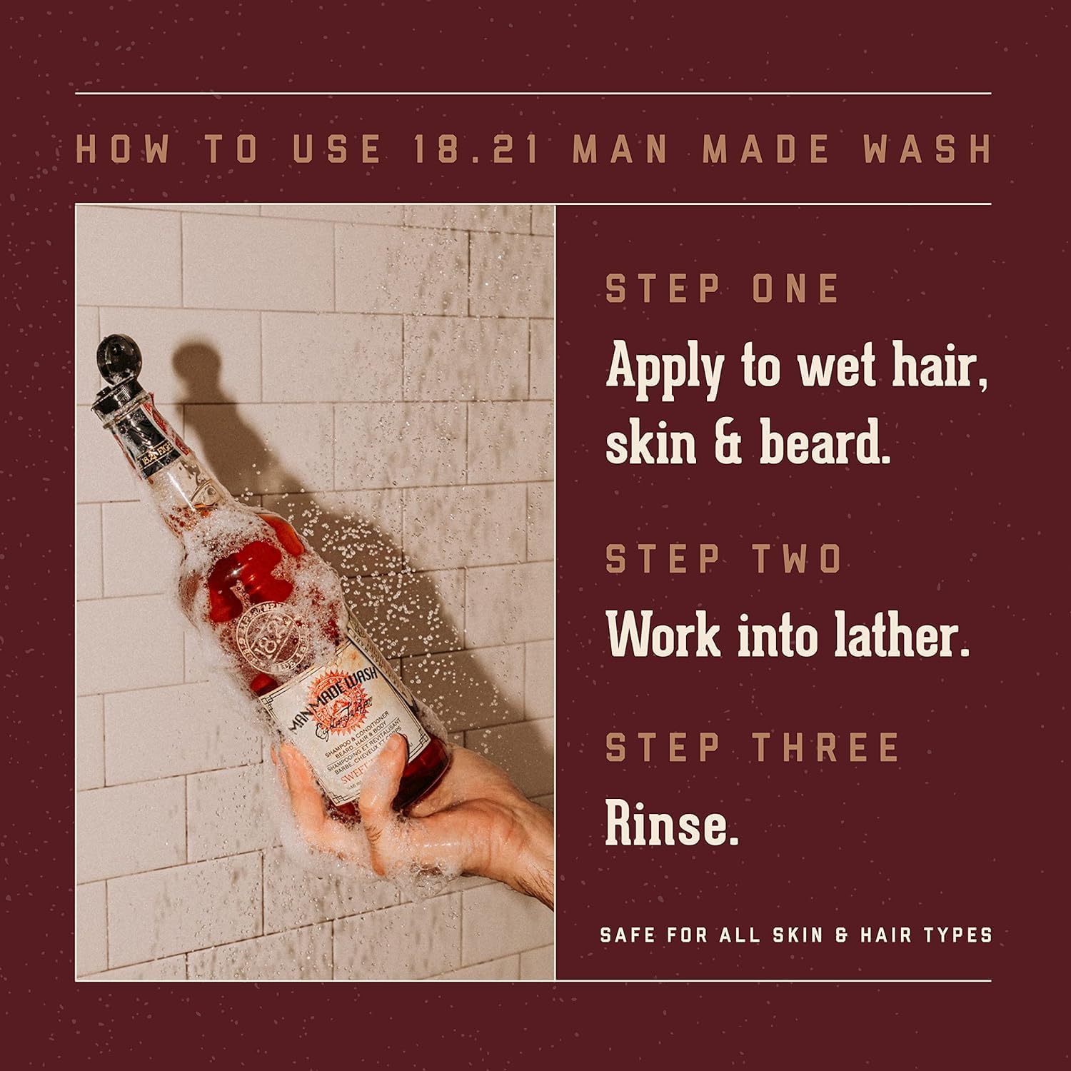 Dark Red 18.21 Man Made Man Sweet Tobacco & Noble Oud 3-in-1, 18 Oz Wash 2-Set Bundle, All Hair & Skin Types for Men, Strengthens and Moisturizes in a Manly Aroma