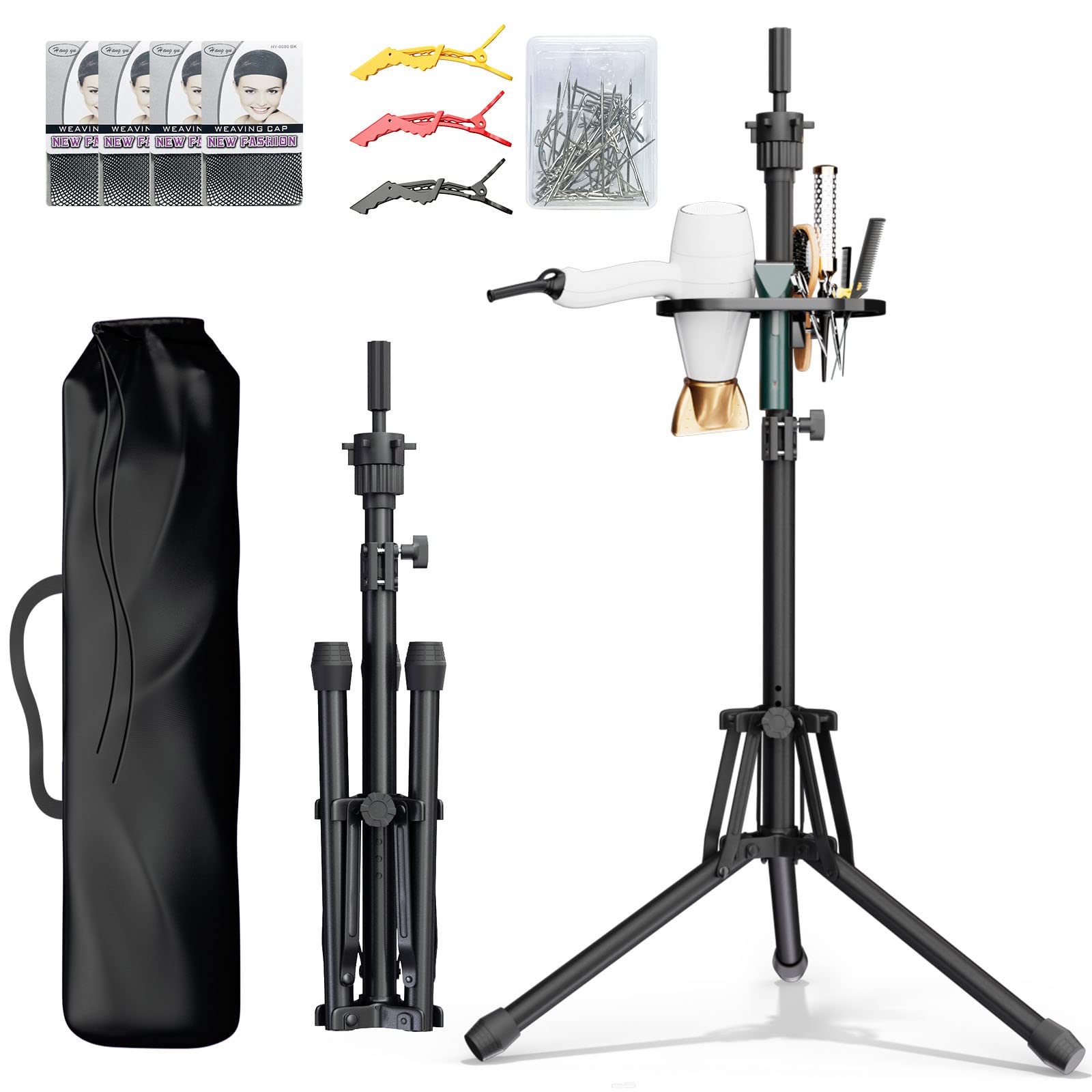 White Smoke ORWOD Wig Head Stand Adjustable Height - Upgrade Wig Tripod Stand with Reinforced Tool Tray , Foldable Mannequin Head Stand for Beauty and Hairdressing Styling Training (Additional 1 Free Accessory)