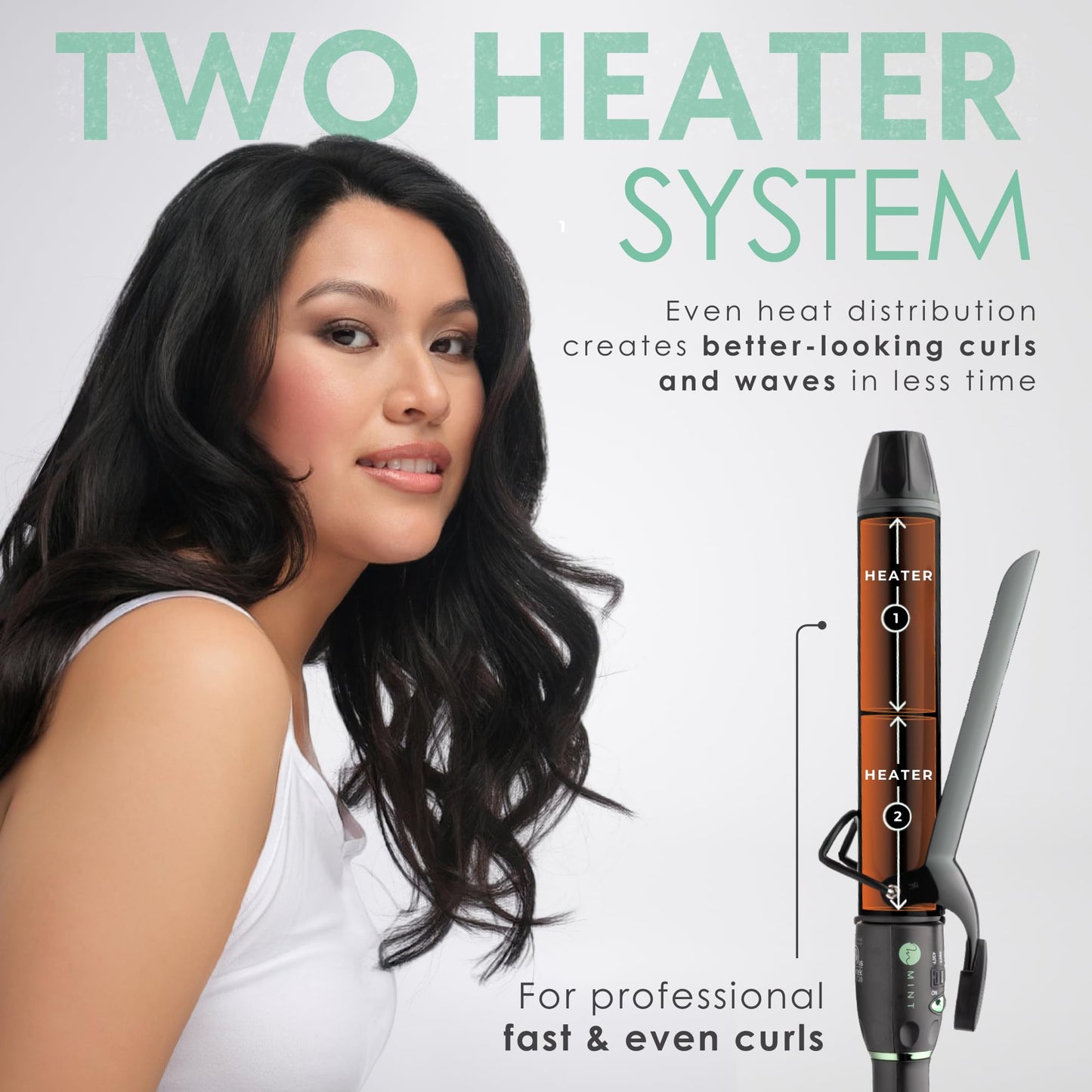 Lavender MINT Professional Extra Long Hair Curling Iron 1 1/2 inch | 2-Heater Ceramic Barrel that Stays Hot | 1.5 Inch Hair Iron Curler for Beach Waves | Travel-Ready International Dual Voltage