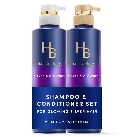 White Smoke Hair Biology Biotin-Infused Purple Shampoo and Conditioner Set for Grey Hair, Anti-Brassiness, Moisturizing, Color-Safe, Silver & Glowing, Corrects Yellow Tones, 12.8 Fl Oz Each, 2 Pack