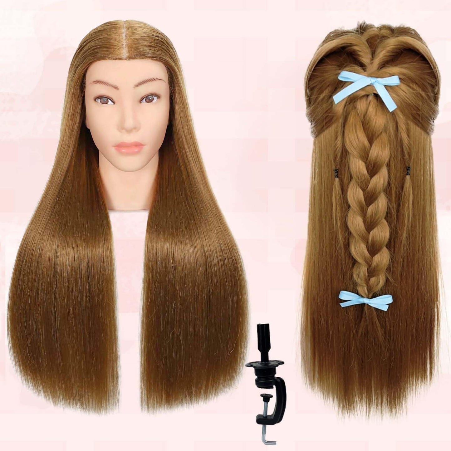 Misty Rose MQHIHI Mannequin Head Human Hair, 80% Real Hair Cosmetology Manikin Head for Practice Braiding Hairstyling Cutting with Free Clamp Holder and Tools (Light Brown)