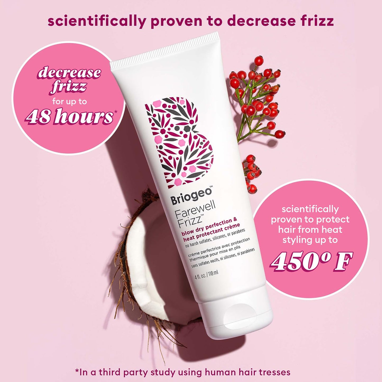 Misty Rose Briogeo Farewell Frizz Blow Dry Perfection & Heat Protectant Crème | Silicone-Free Styling Cream for Frizz Control, Smoothness & Shine | Protects Up to 450°F | Vegan & Cruelty-Free | 2 oz