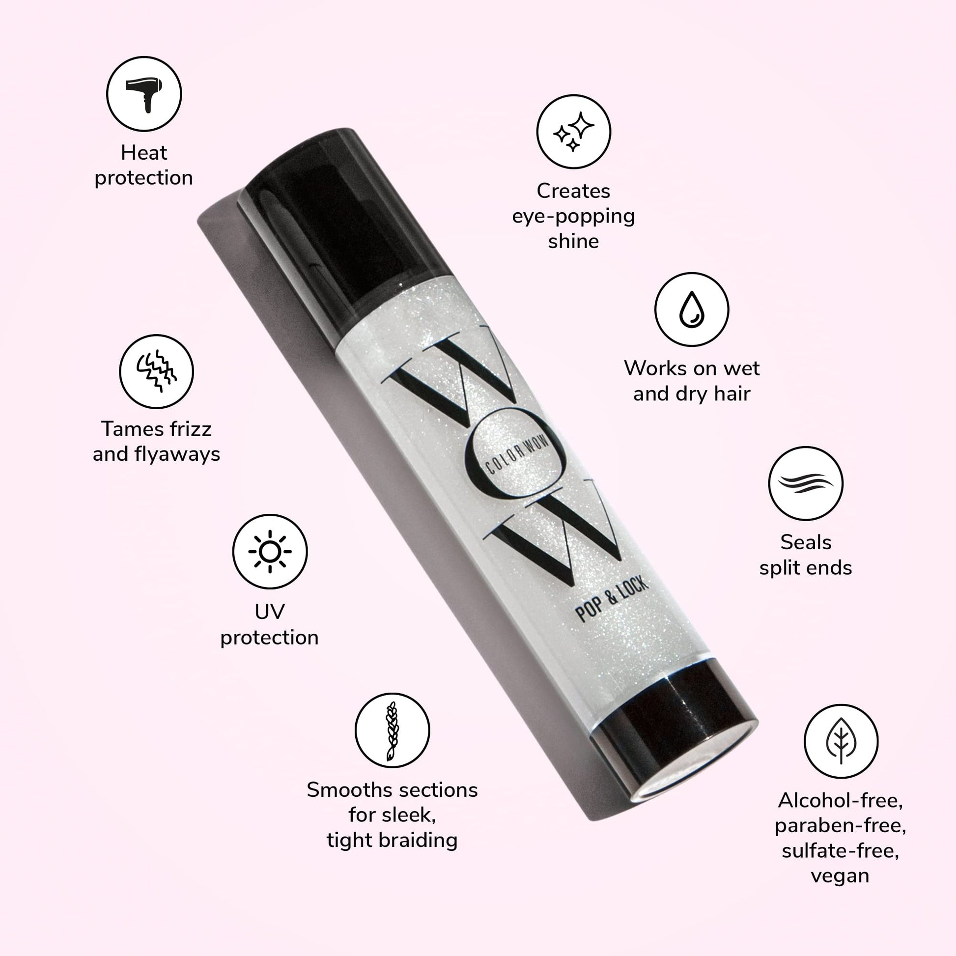 Lavender Blush COLOR WOW Pop + Lock High Gloss Finish – Frizz Control Serum | Prevent Color Fade, Seal Split Ends, and Add Gloss | Get Silky, Shiny Hair!
