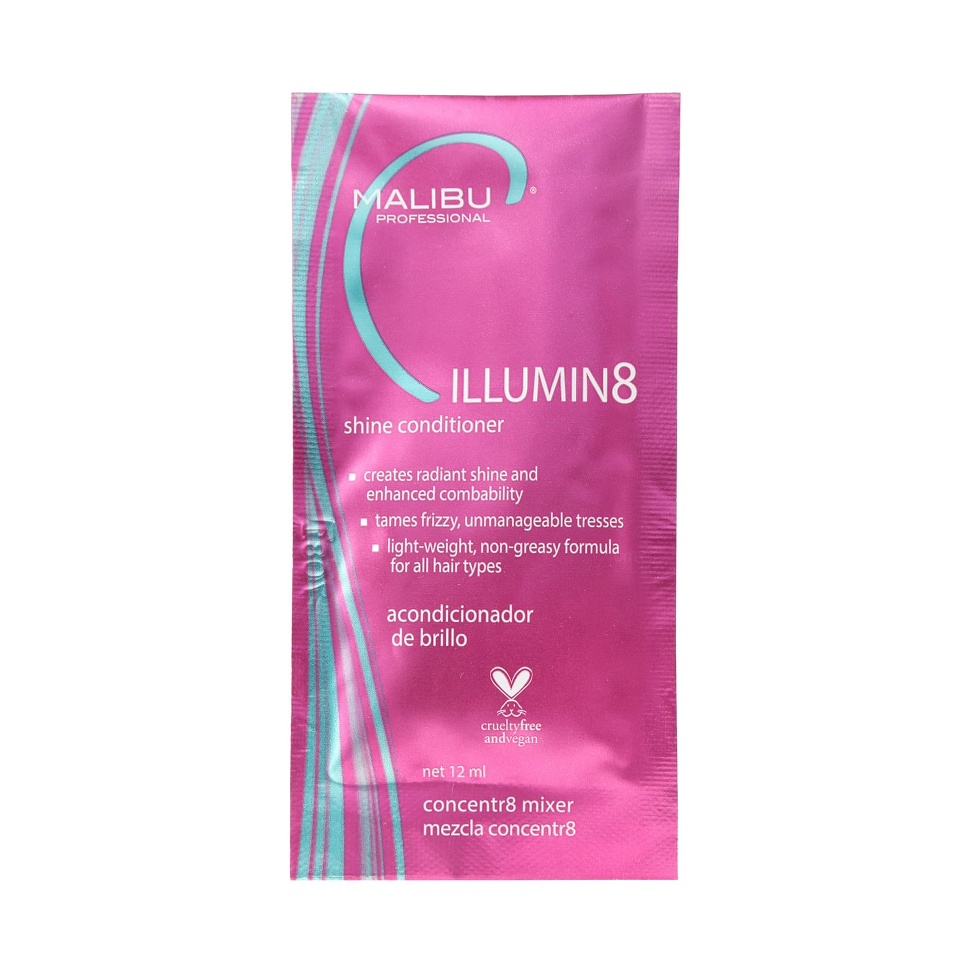 Pale Violet Red Malibu C ILLUMIN8 Shine Conditioner (1 Packet) - Concentrate for Hair Shine & Manageability - Lightweight, Non-Greasy Hair Conditioner for All Hair Types