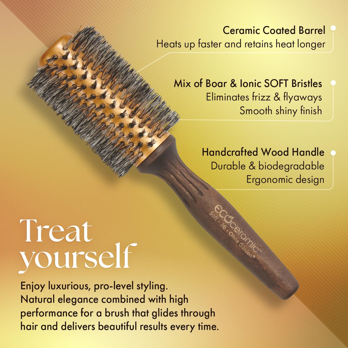 Sandy Brown Olivia Garden Eco Ceramic Soft Bristles Round Thermal Hair Brush Set
