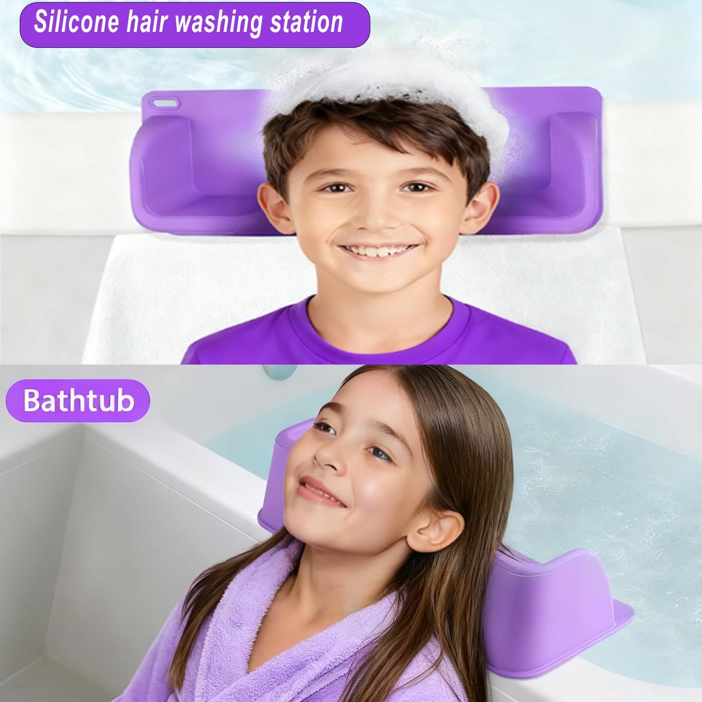 White Smoke Portable Hair Washing Station,Silicone Hair Washing Basin for Toddlers,Children & Teens,Stable Sink/Bathtub Shampoo Buddy, Attached Shampoo Brush and Baby Bath Rinse Cup(Bule)