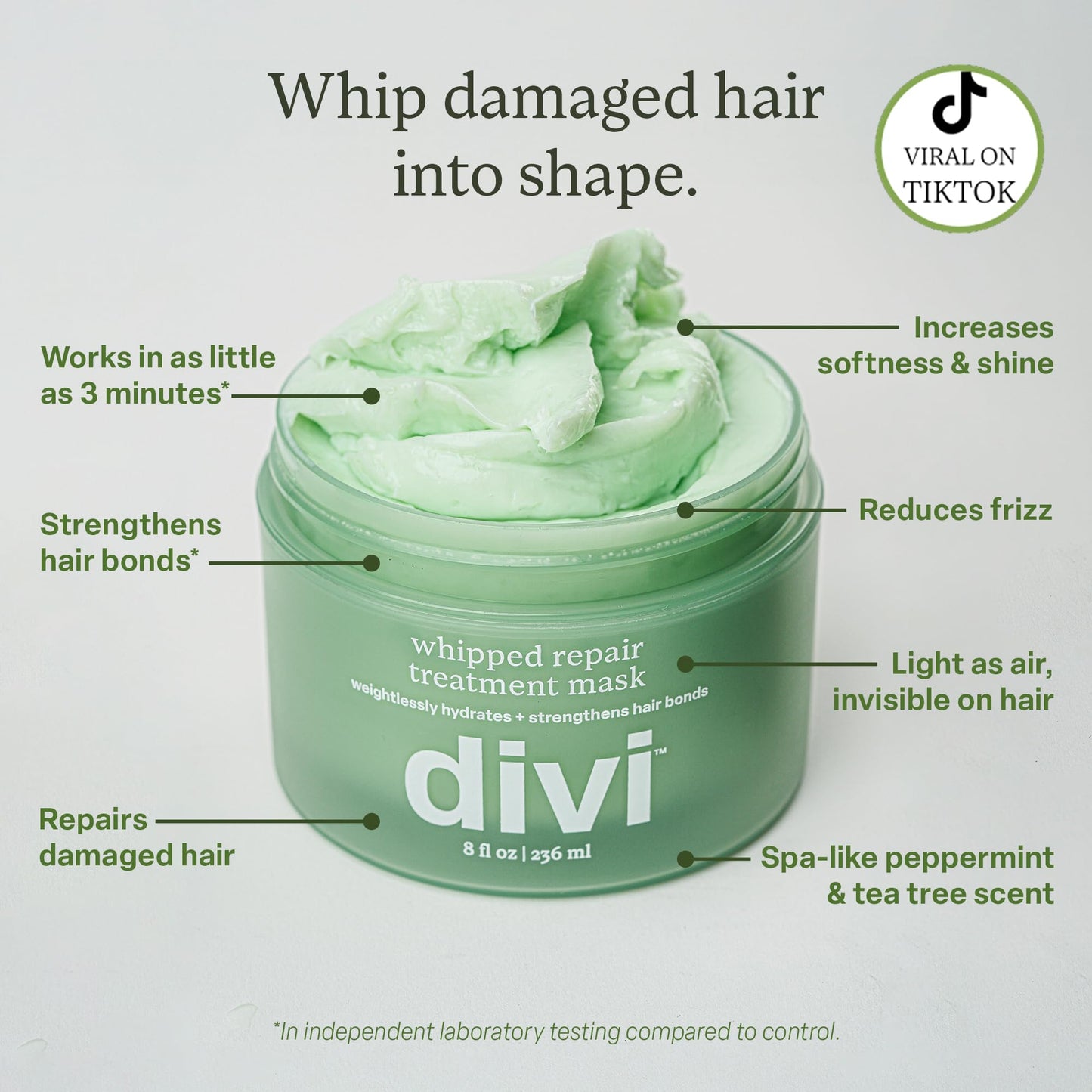 Light Gray Divi Whipped Repair Hair Treatment Mask – Deep Conditioning Hair Mask for Dry, Damaged, and Color-Treated Hair - 8 Fl Oz