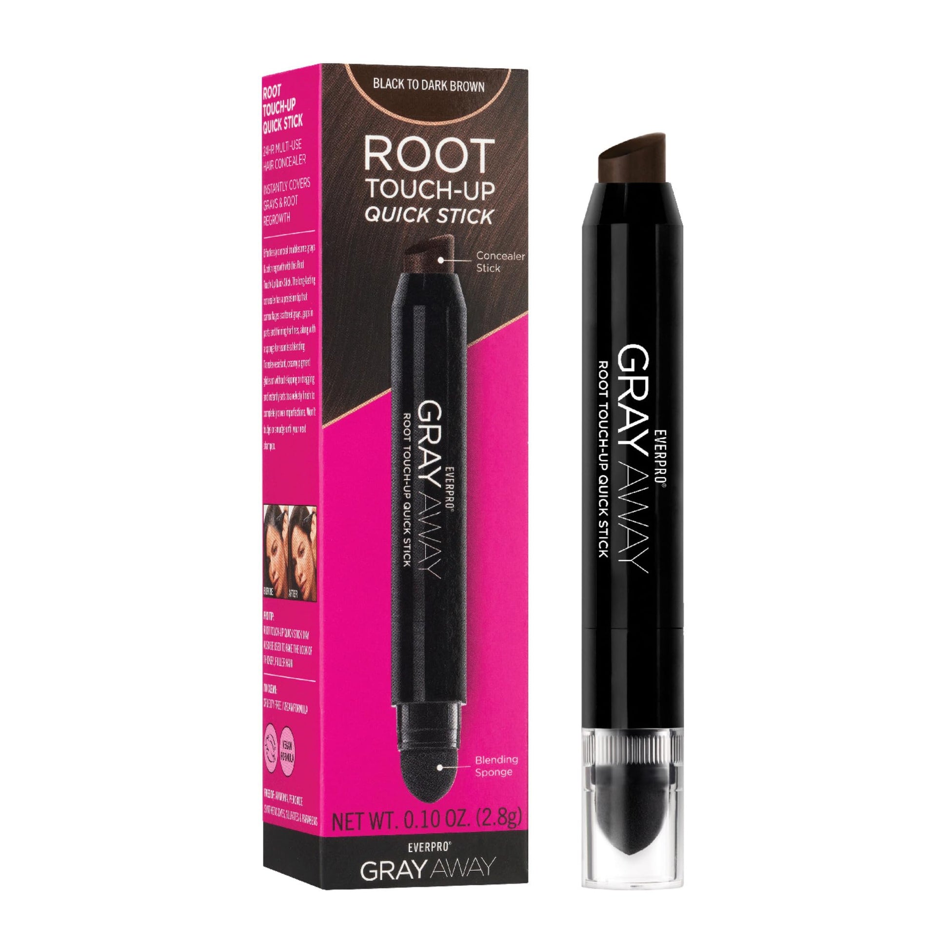 White Smoke EVERPRO Gray Away Root Touchup Quick Stick, Black/Dark Brown, 0.1 Oz