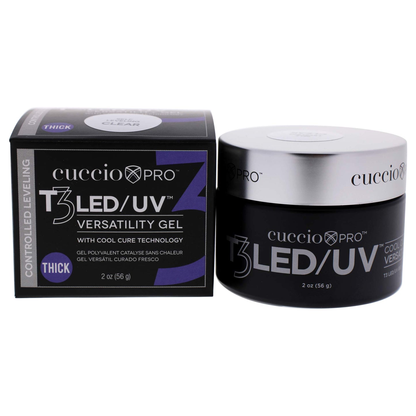Black Cuccio Pro T3 LED/UV Cool Cure Versatility Gel - Controlled Levelling - Incredibly Flexible - Strong Adhesion - Thick Viscosity - Fast Application - Quick Cure - Clear - 2 Oz Nail Gel